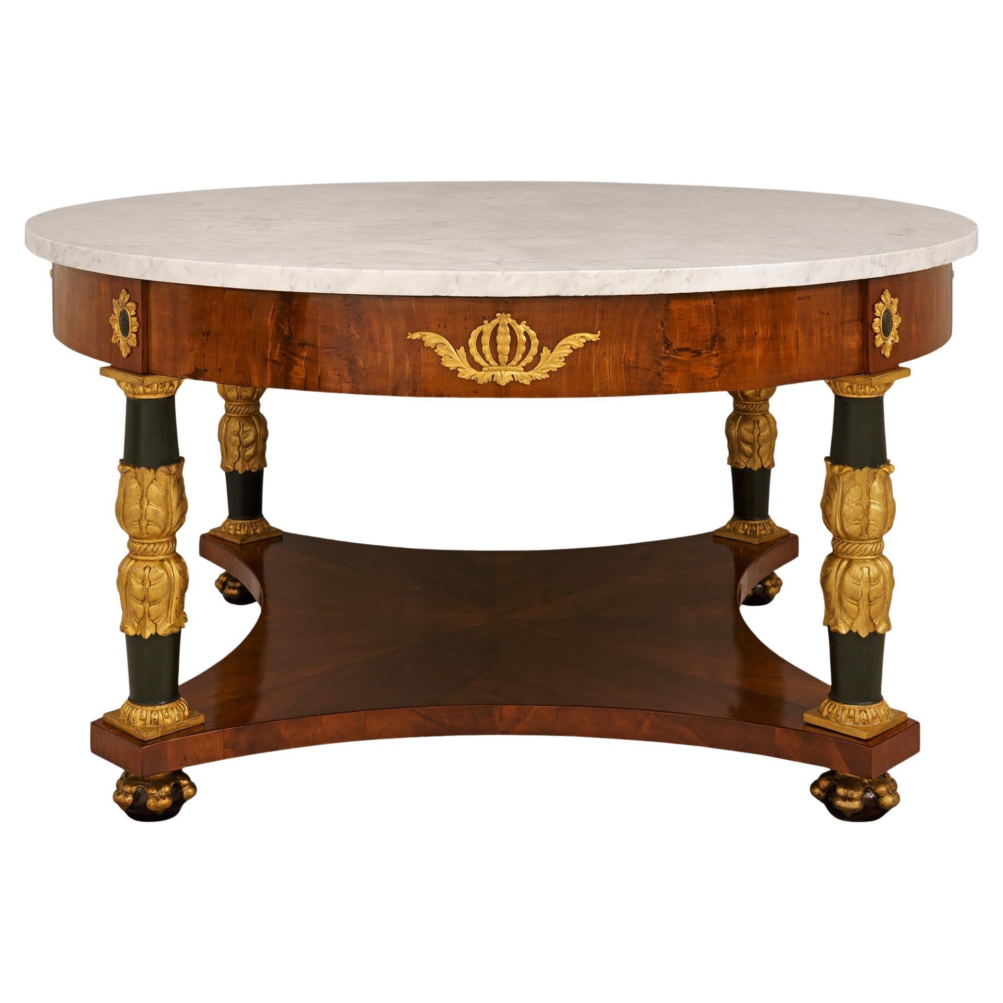 Italian 18th century Cherrywood, Giltwood and Marble center table
