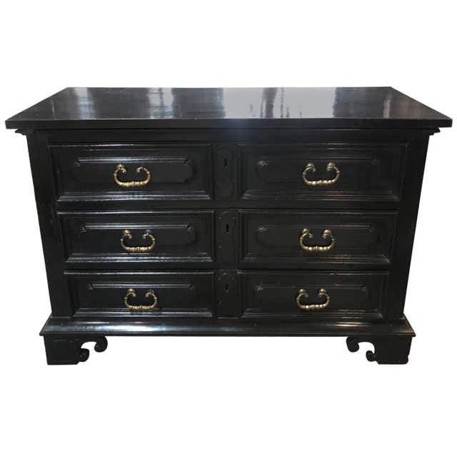 A Large 18th Century Beautifully Hand-Painted Wood Three-Drawer Commode ...