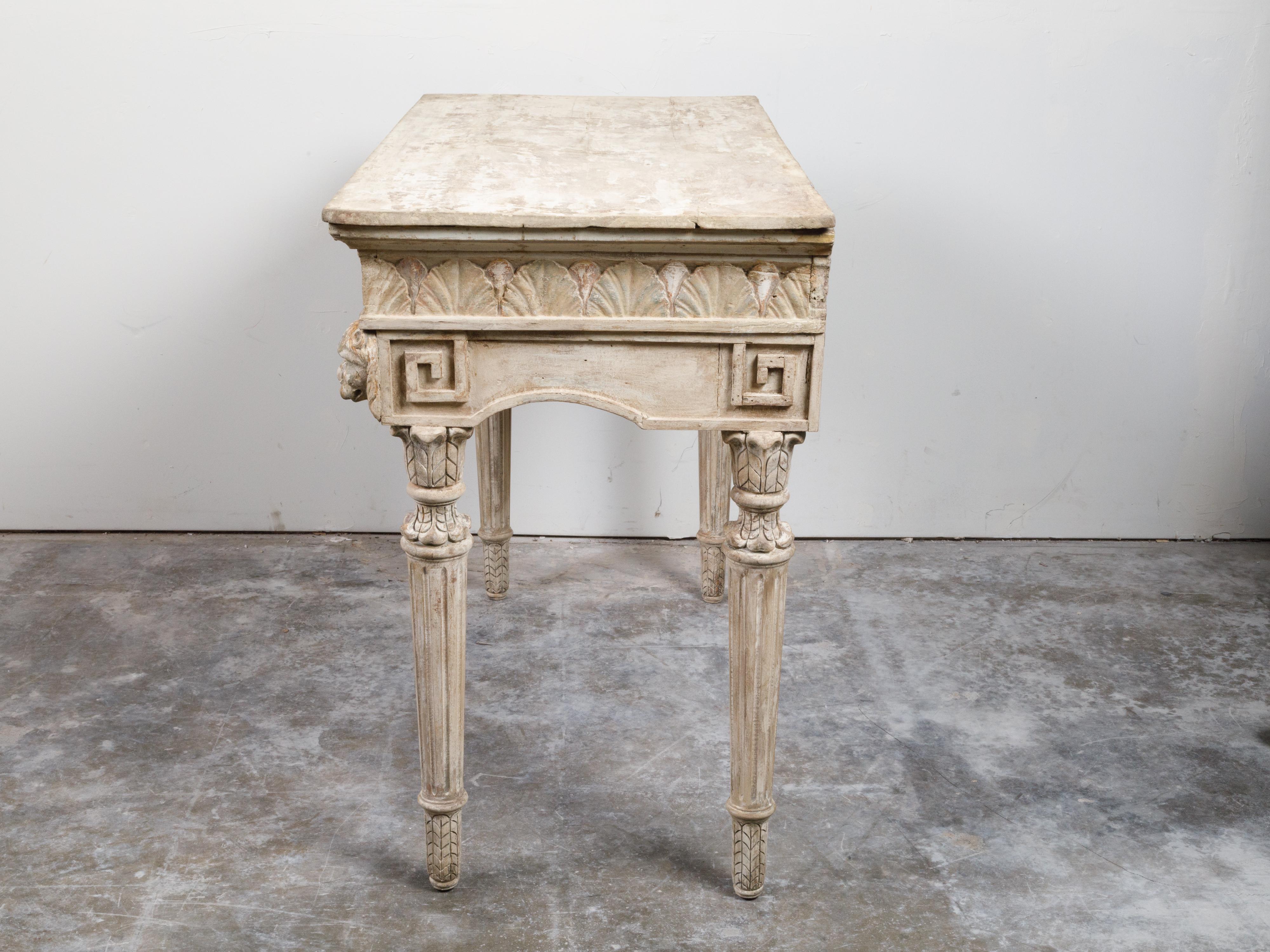 Italian 18th Century Console Table with Carved Lion Heads and Papyrus Capitals For Sale 6