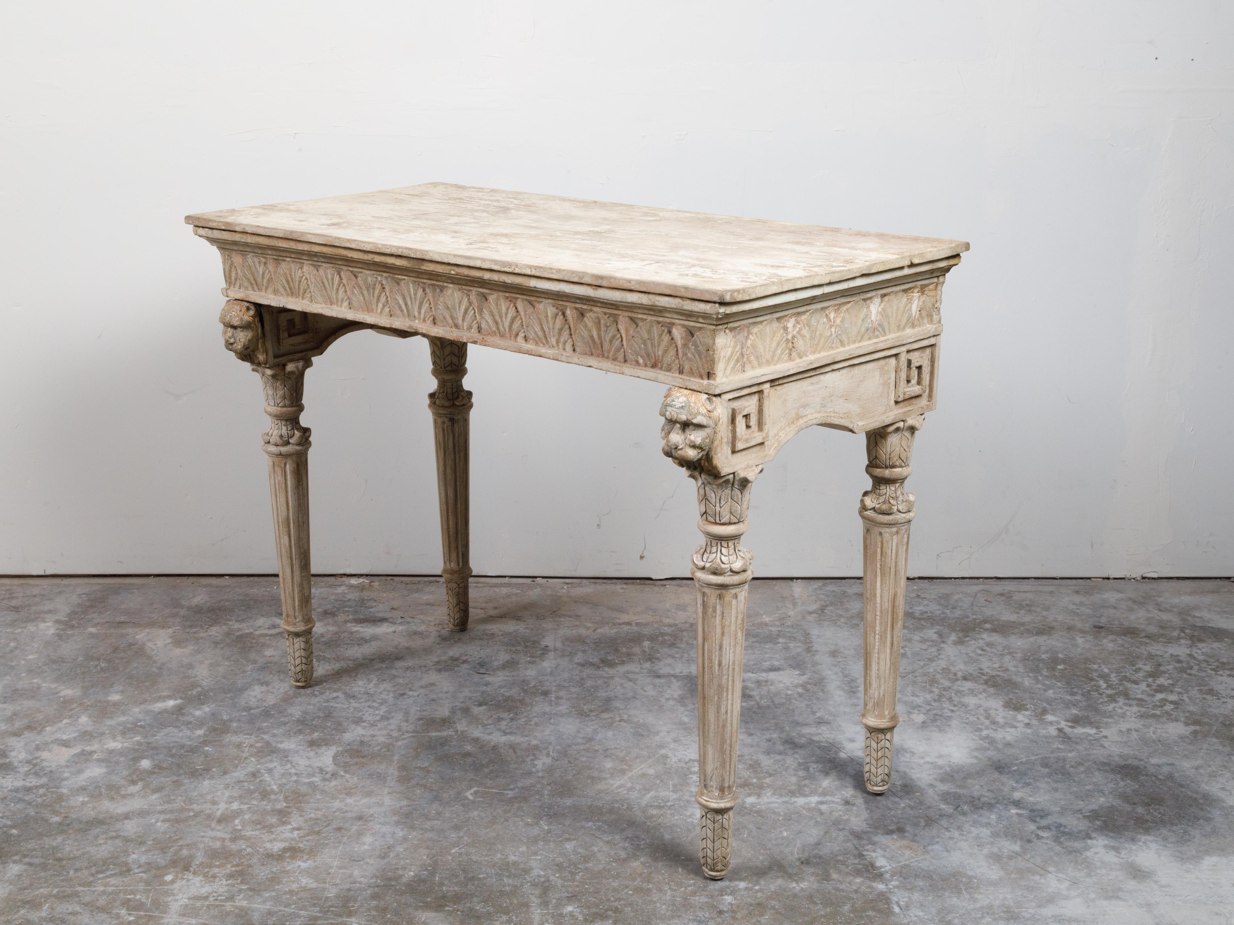 Italian 18th Century Console Table with Carved Lion Heads and Papyrus Capitals For Sale 7