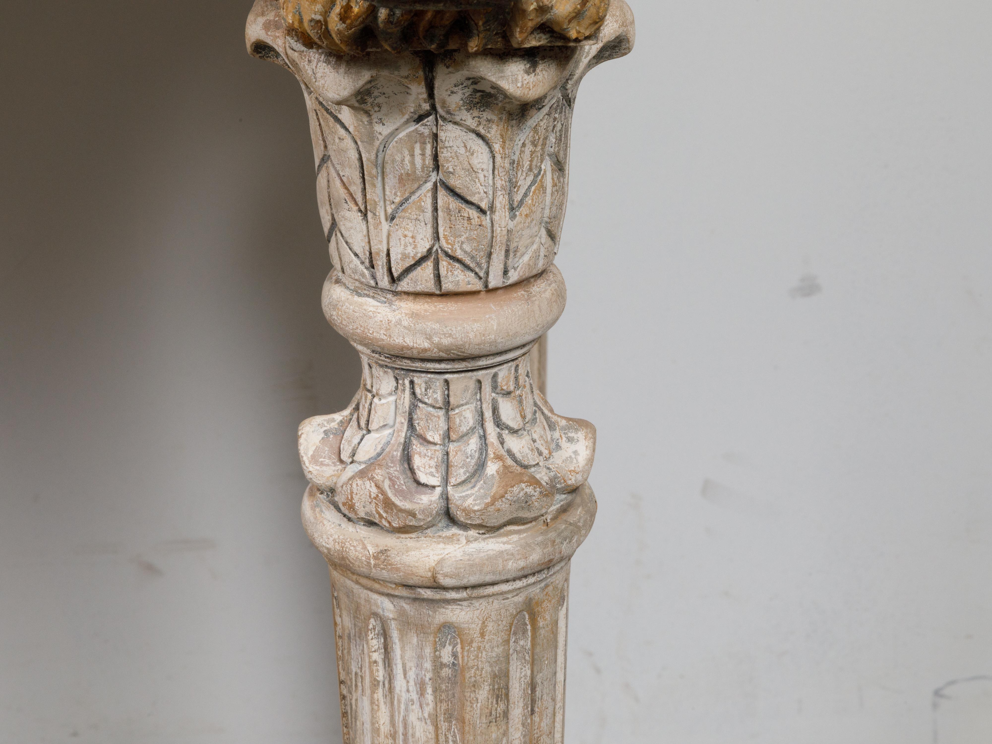 Wood Italian 18th Century Console Table with Carved Lion Heads and Papyrus Capitals For Sale