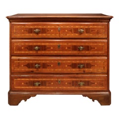 Italian 18th Century Country Four-Drawer Pine and Walnut Chest