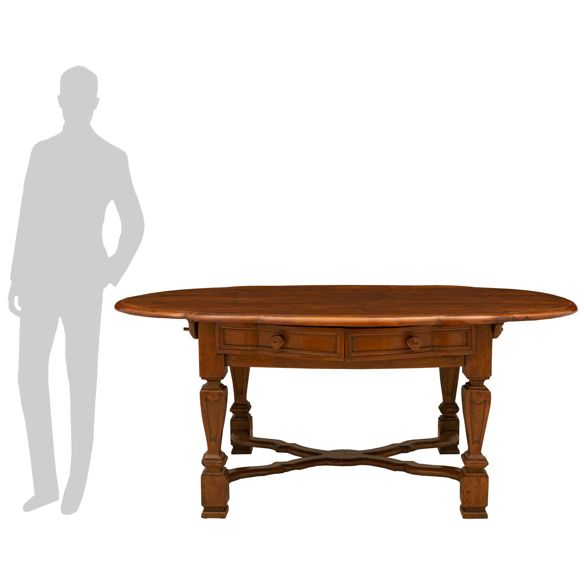 Italian 18th Century Country Walnut Oval Center/Dining Table For Sale