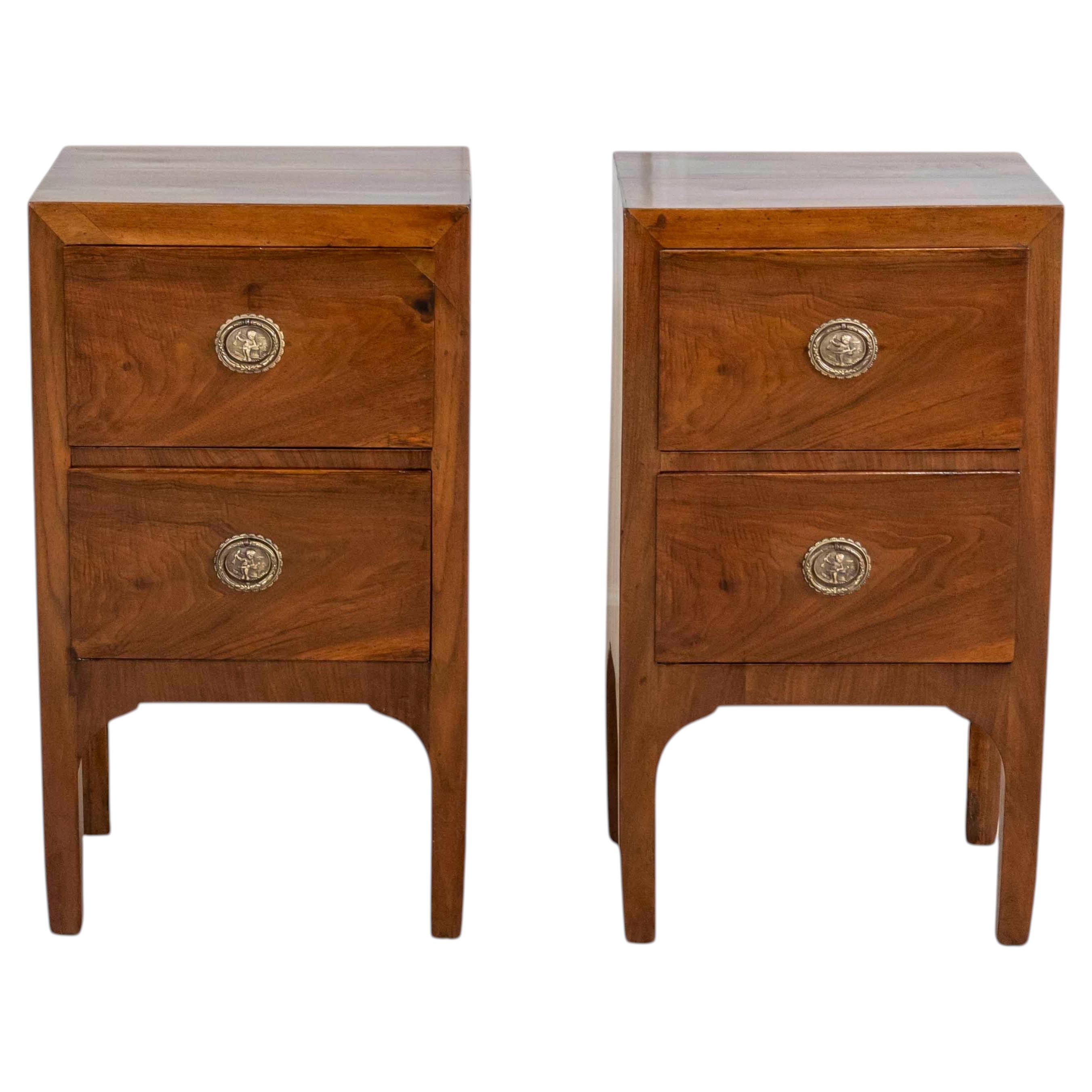 Italian 18th Century Directoire Period Bedside Tables, Pair
