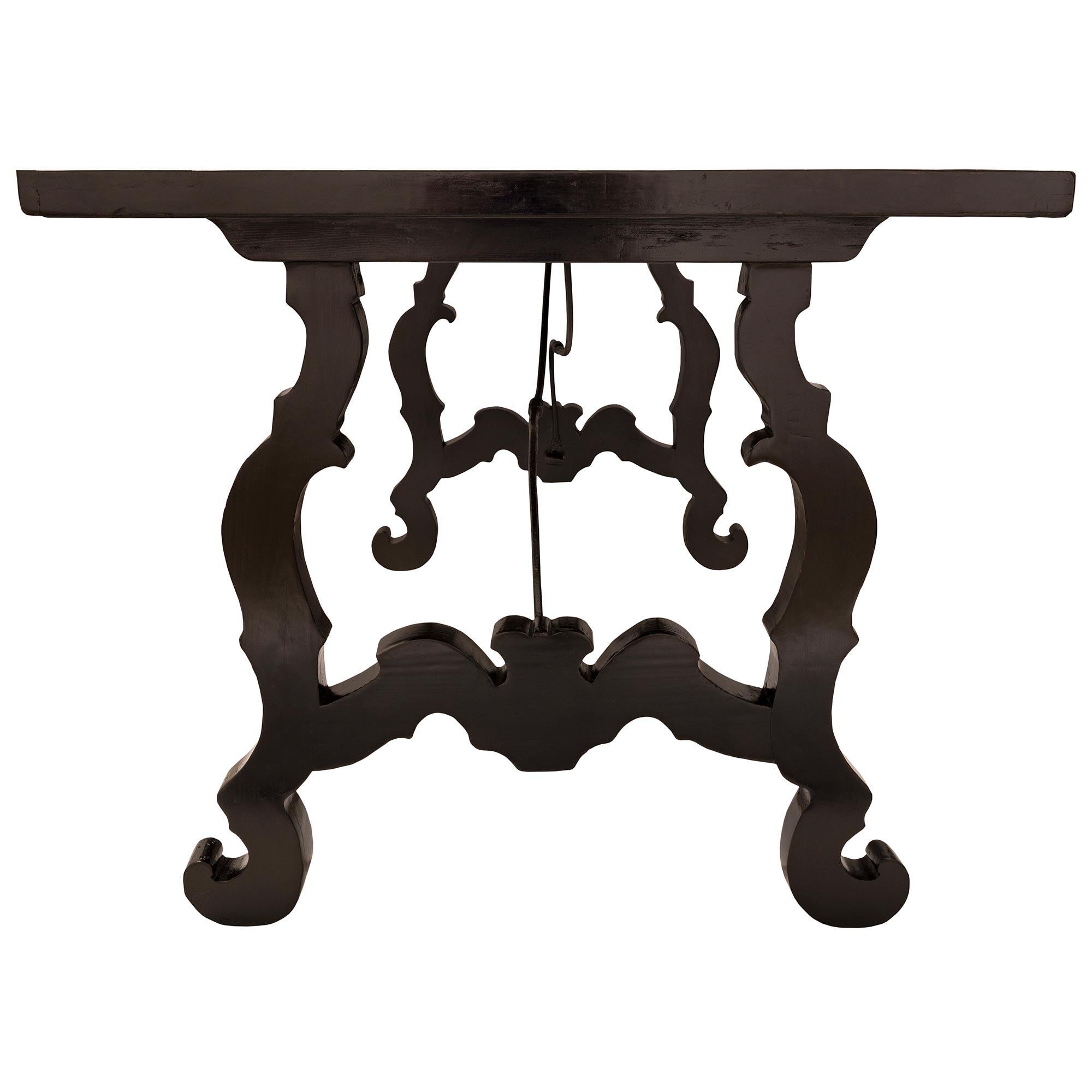 18th Century and Earlier Italian 18th Century Ebonized Fruitwood Trestle Table For Sale