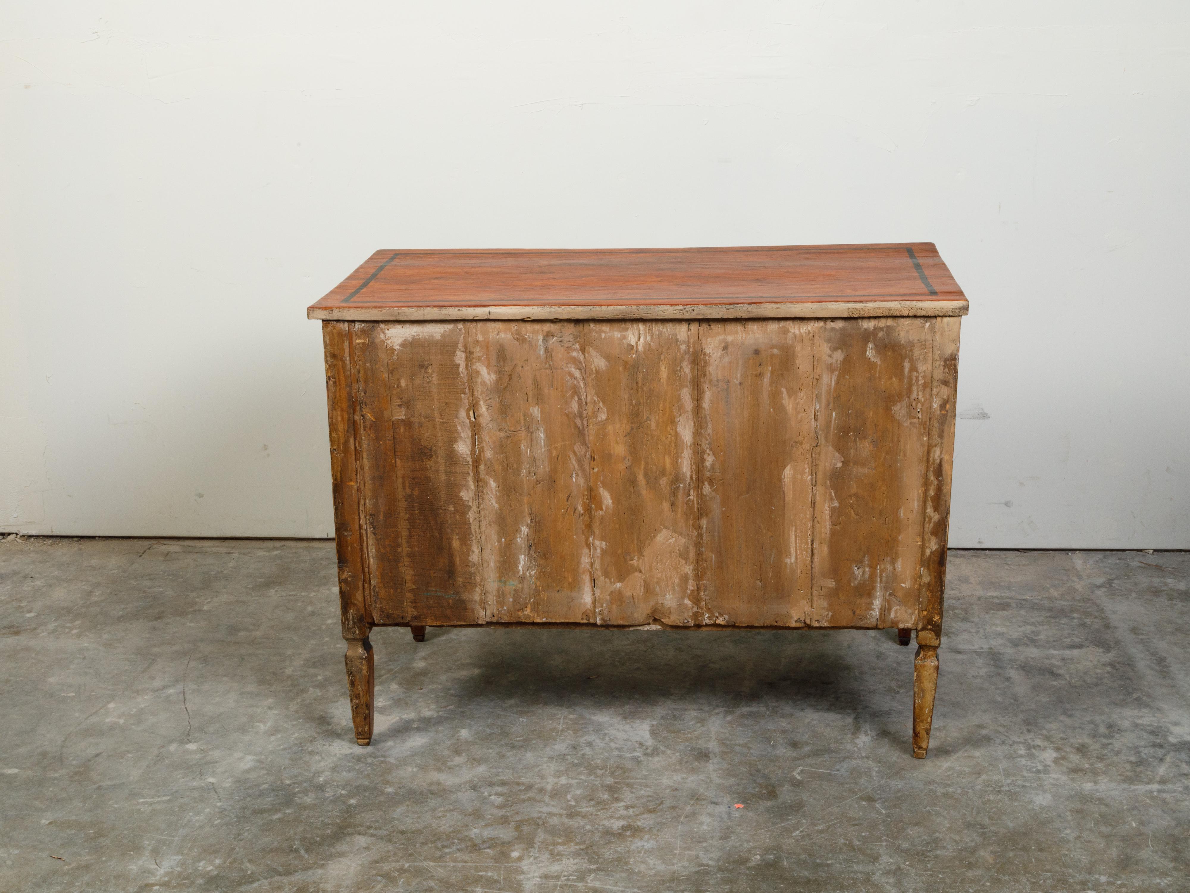 Italian 18th Century Faux Painted Three-Drawer Commode with Black Accents For Sale 1