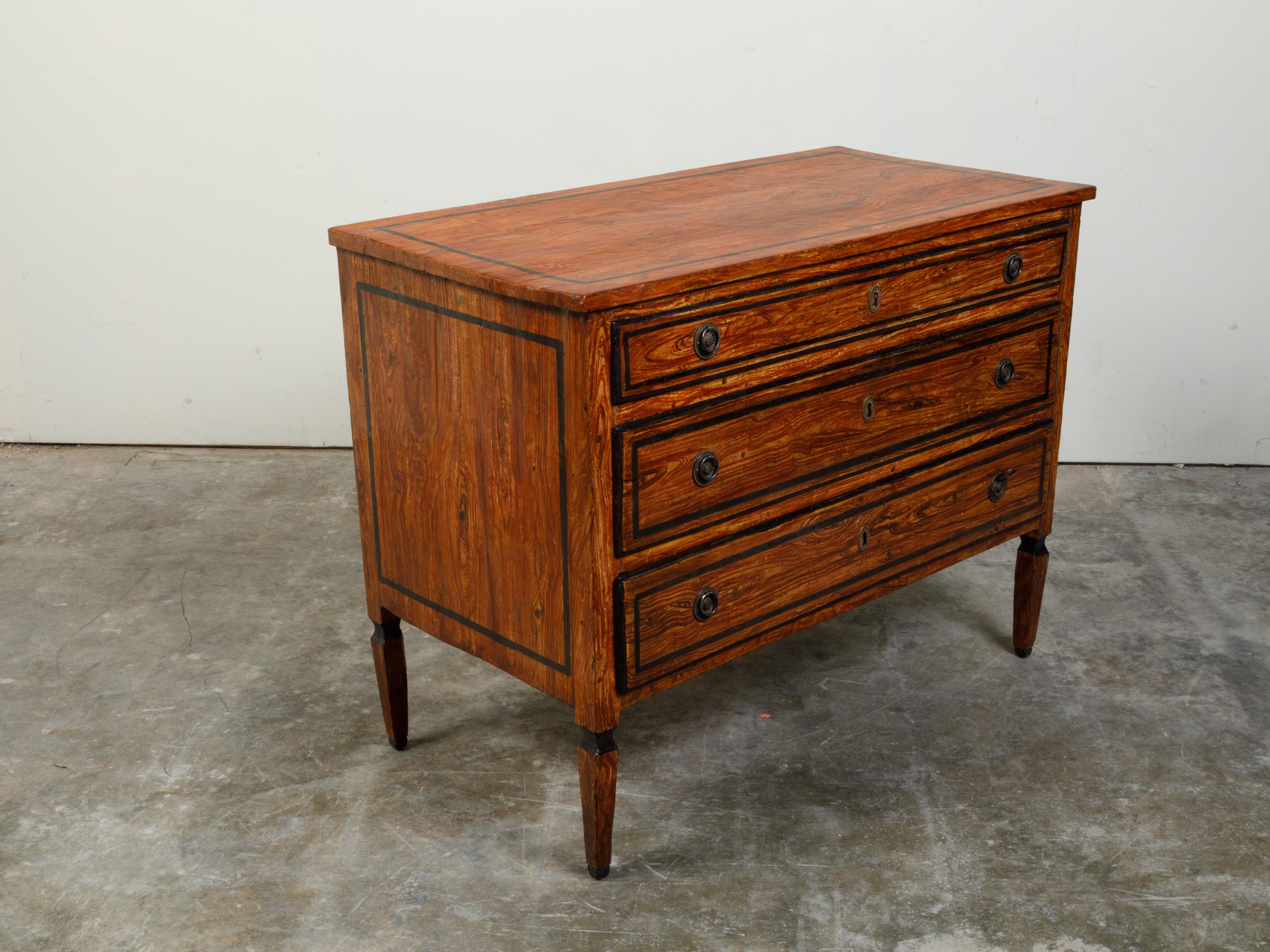 Italian 18th Century Faux Painted Three-Drawer Commode with Black Accents For Sale 3