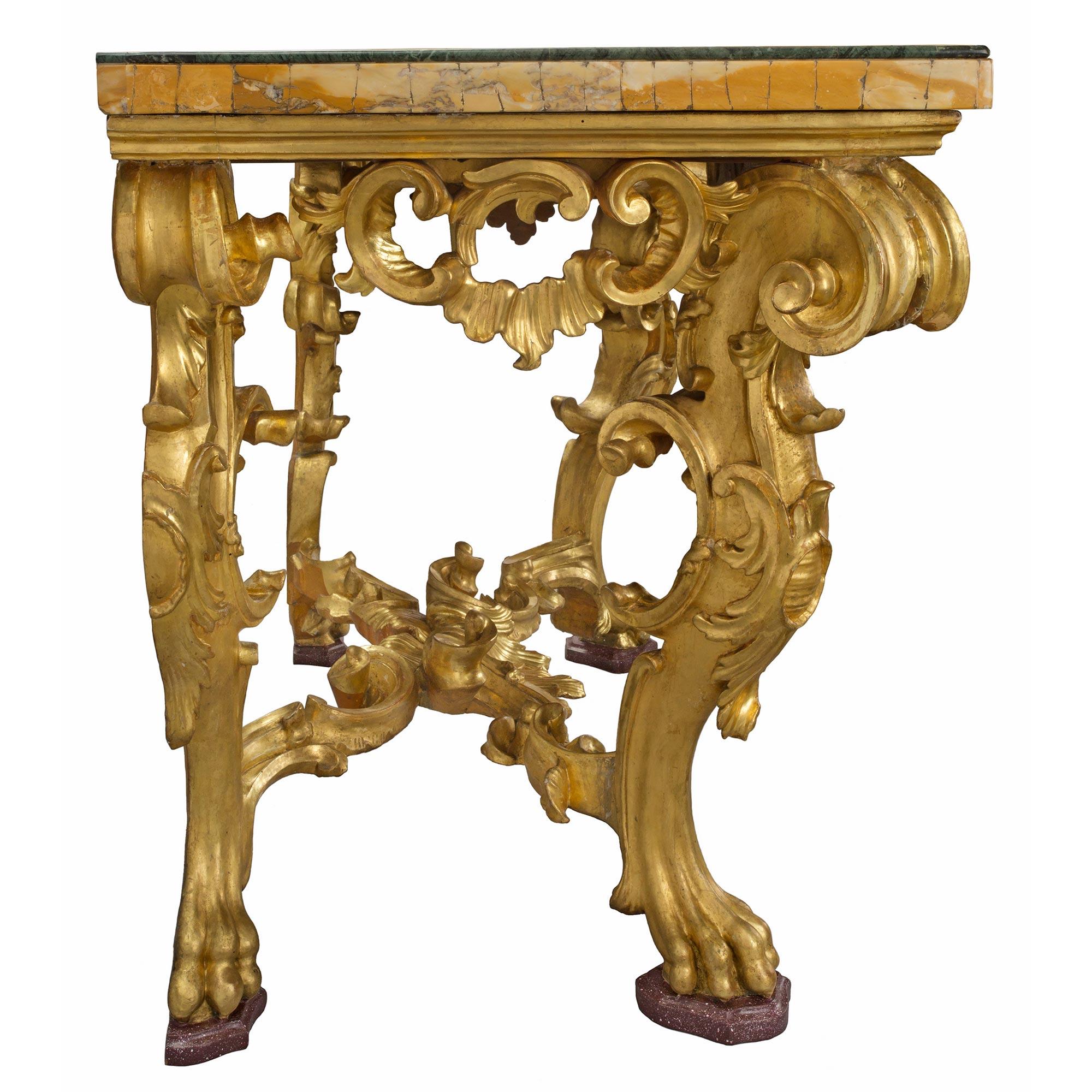 18th Century and Earlier Italian 18th Century Finely Carved Giltwood and Marble Roman Console For Sale