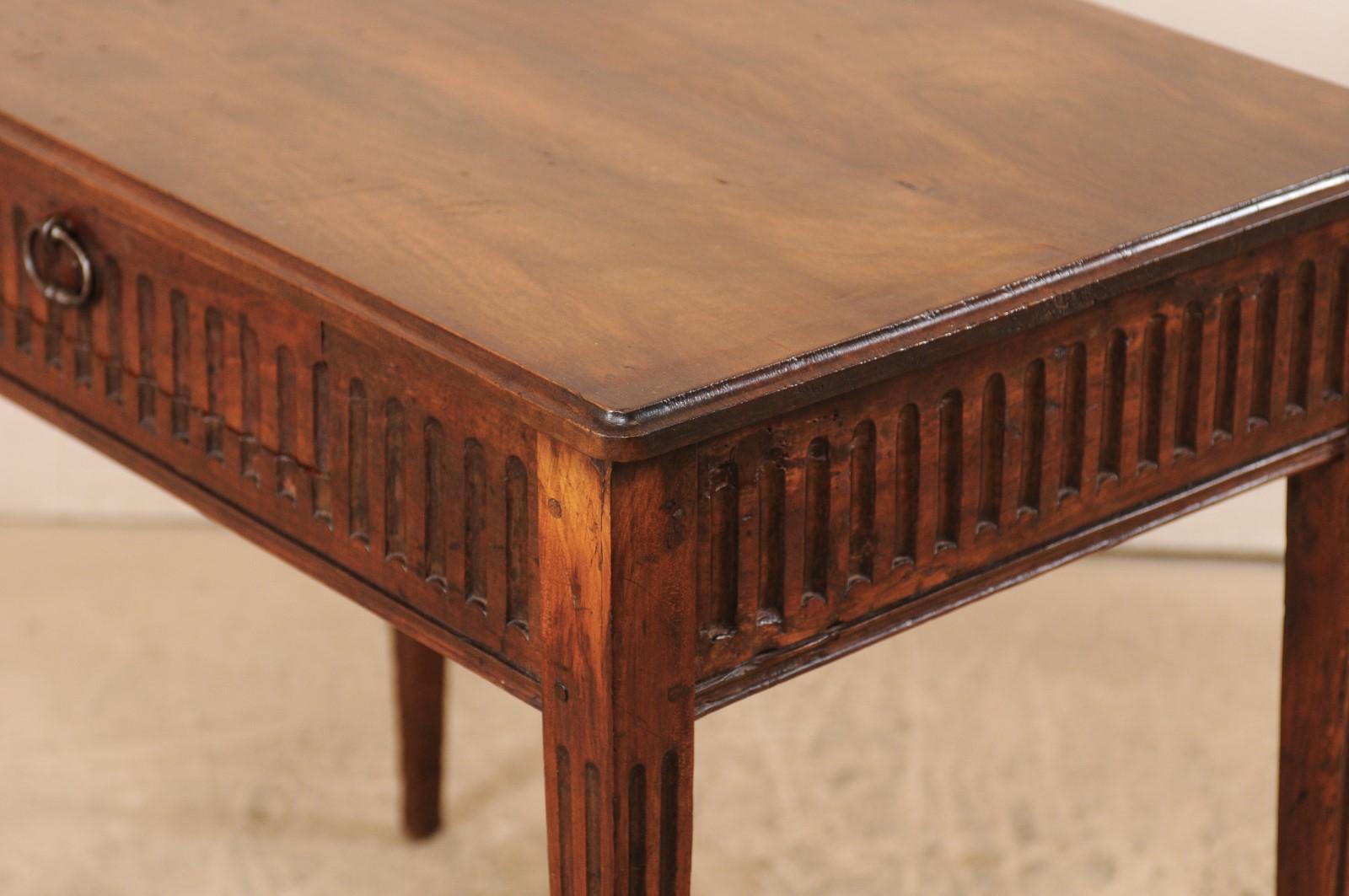 Italian 18th Century Fluted Wood Single Drawer Occasional Table 1
