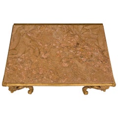 Console italienne du 18ème siècle de style Gênese-Saint-Gênes, en bois doré et grès