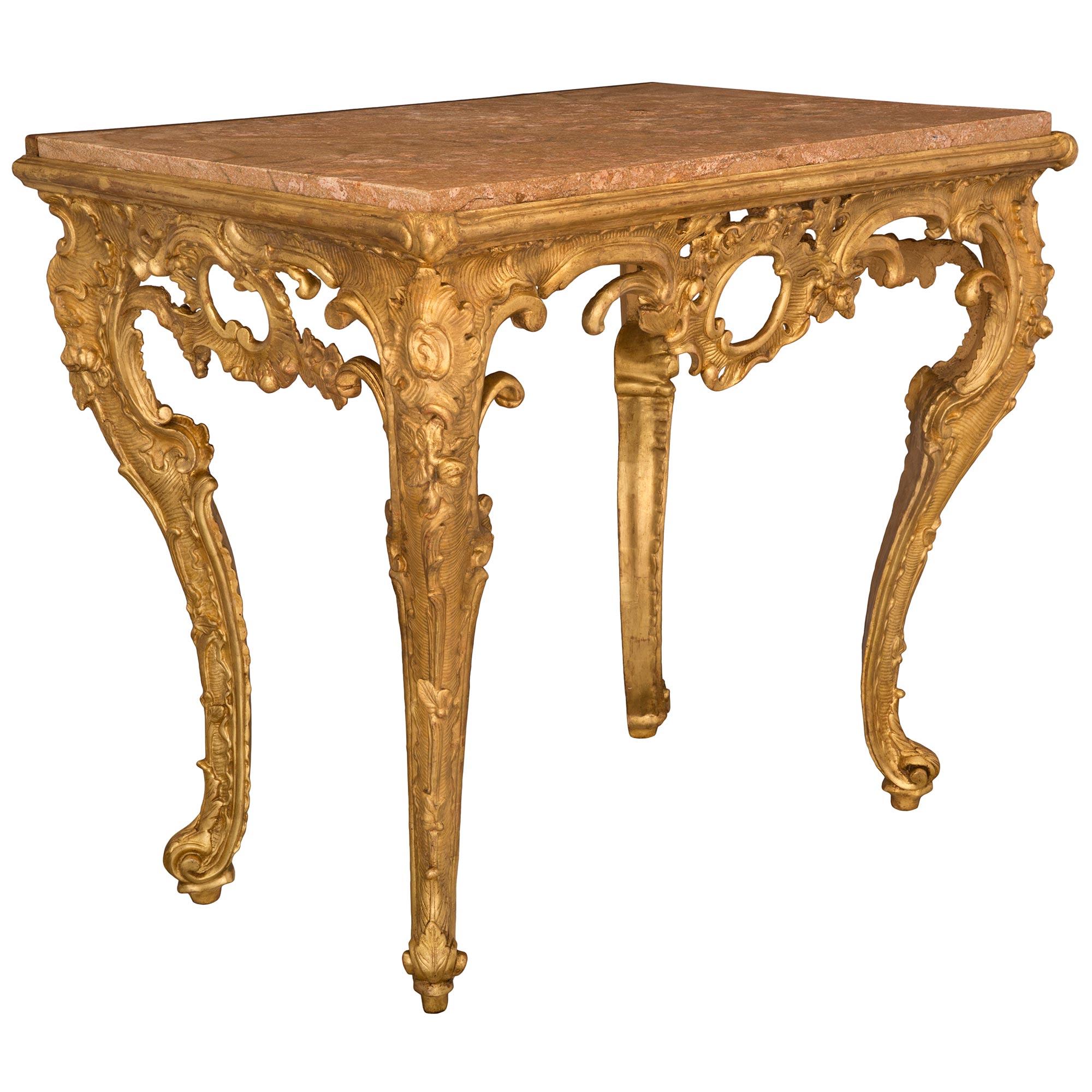 Italian 18th Century Genovese St. Giltwood and Soapstone Console In Good Condition For Sale In West Palm Beach, FL