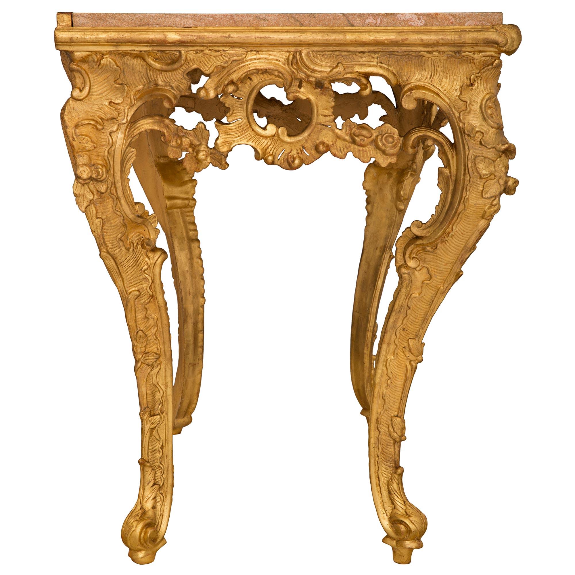 18th Century and Earlier Italian 18th Century Genovese St. Giltwood and Soapstone Console For Sale