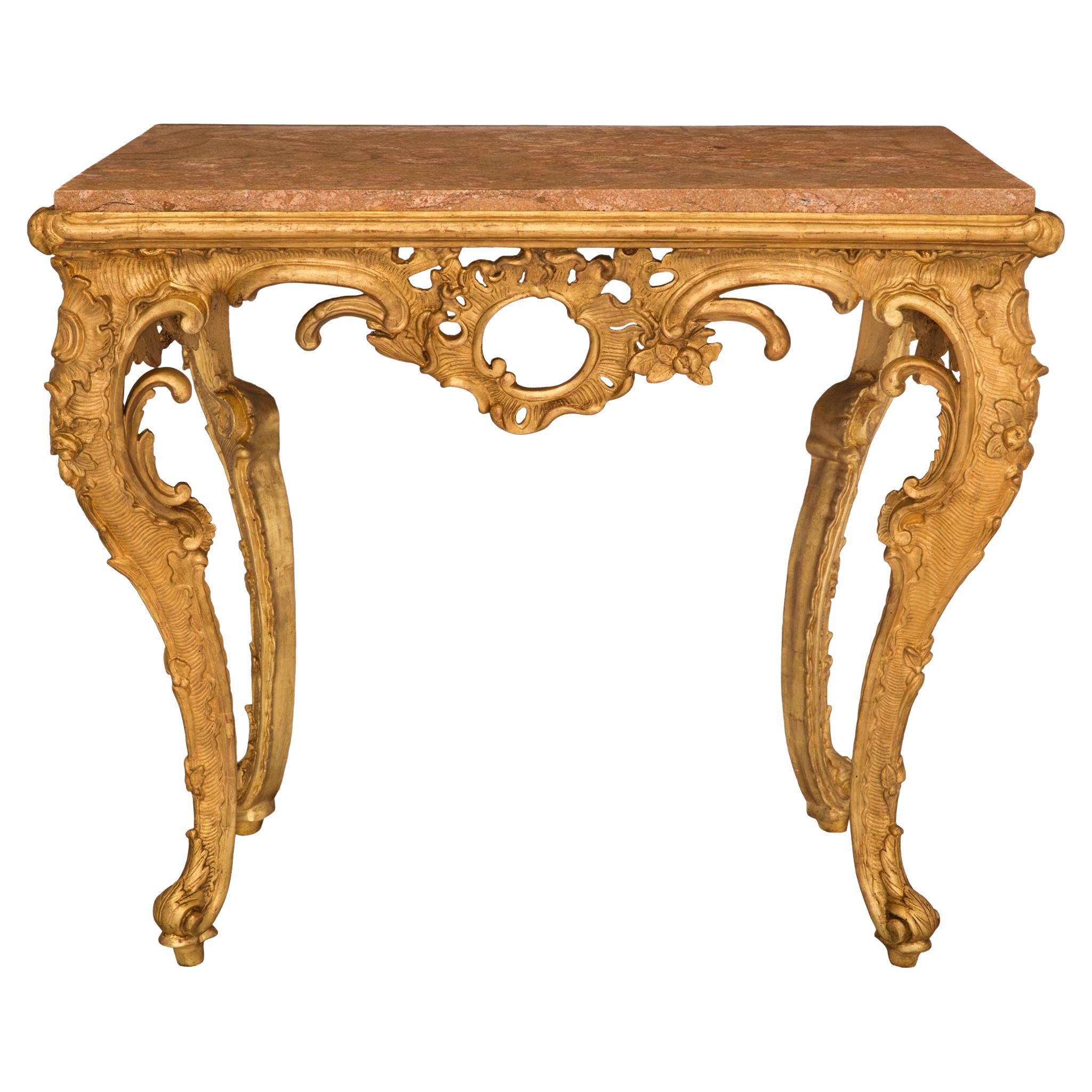 Italian 18th Century Genovese St. Giltwood and Soapstone Console For Sale