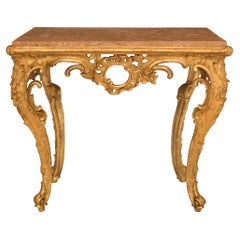 Italian 18th Century Genovese St. Giltwood and Soapstone Console