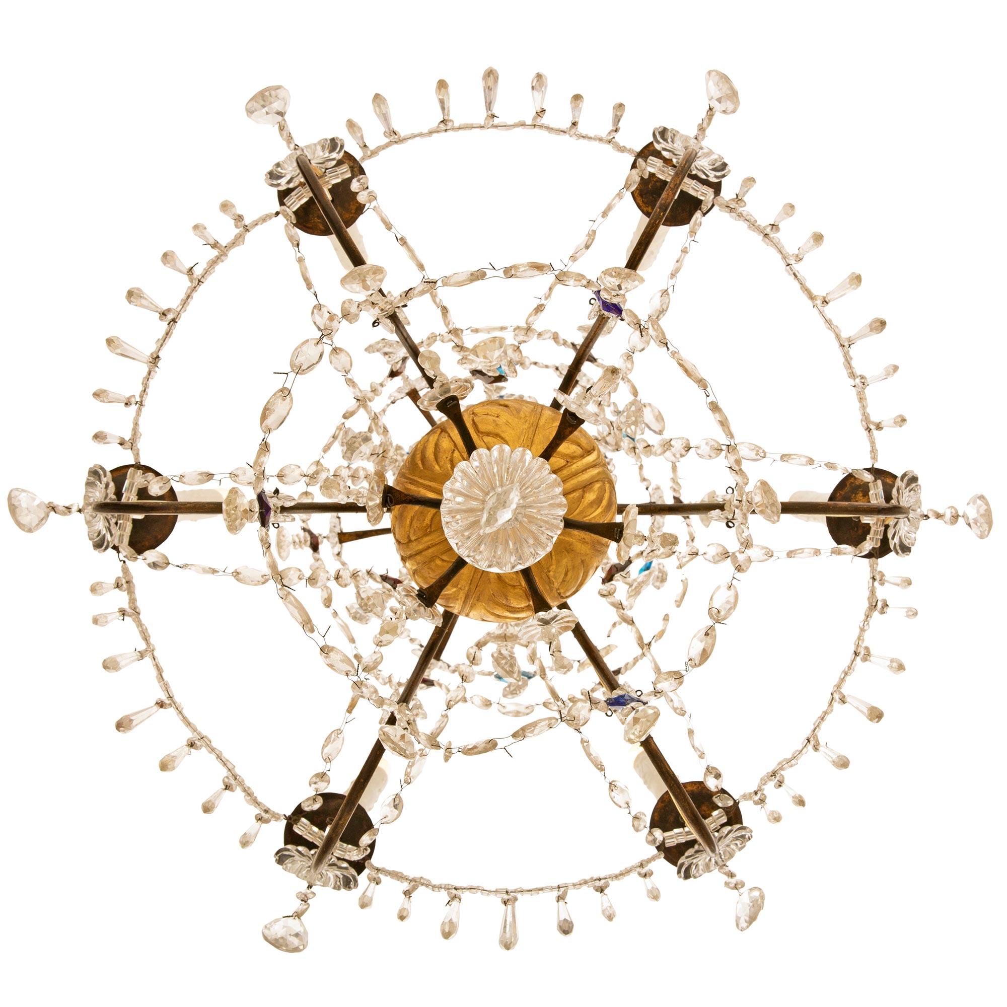 Italienische Genovese-Kronleuchter aus dem 18. Jahrhundert aus Schmiedeeisen, Giltwood und Glas im Angebot 5