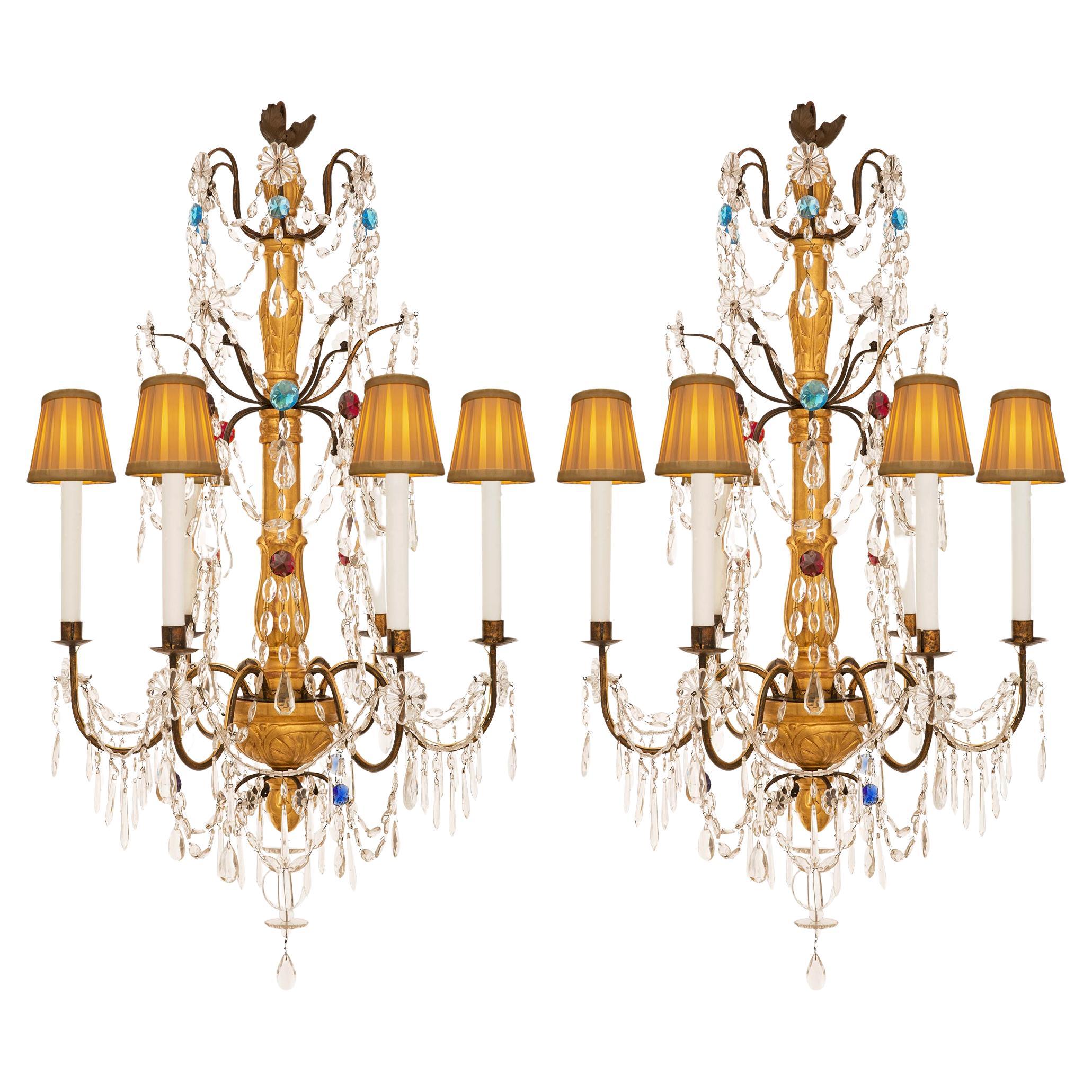 Lustres italiens du XVIIIe siècle de style génois en fer forgé, bois doré et verre