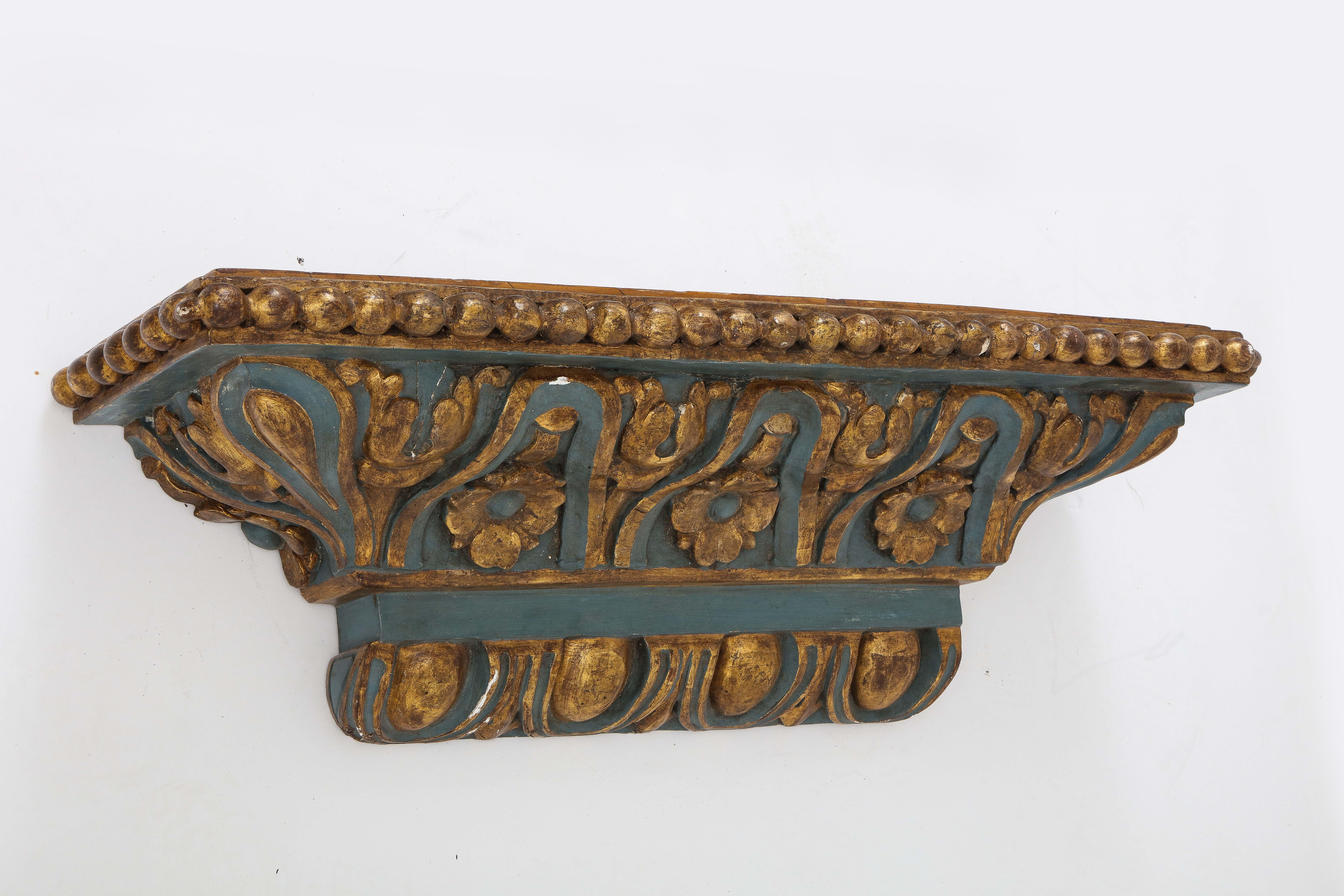 Italian 18th Century Gilded, Carved and Painted Mirror and Wall Console/Bracket 6