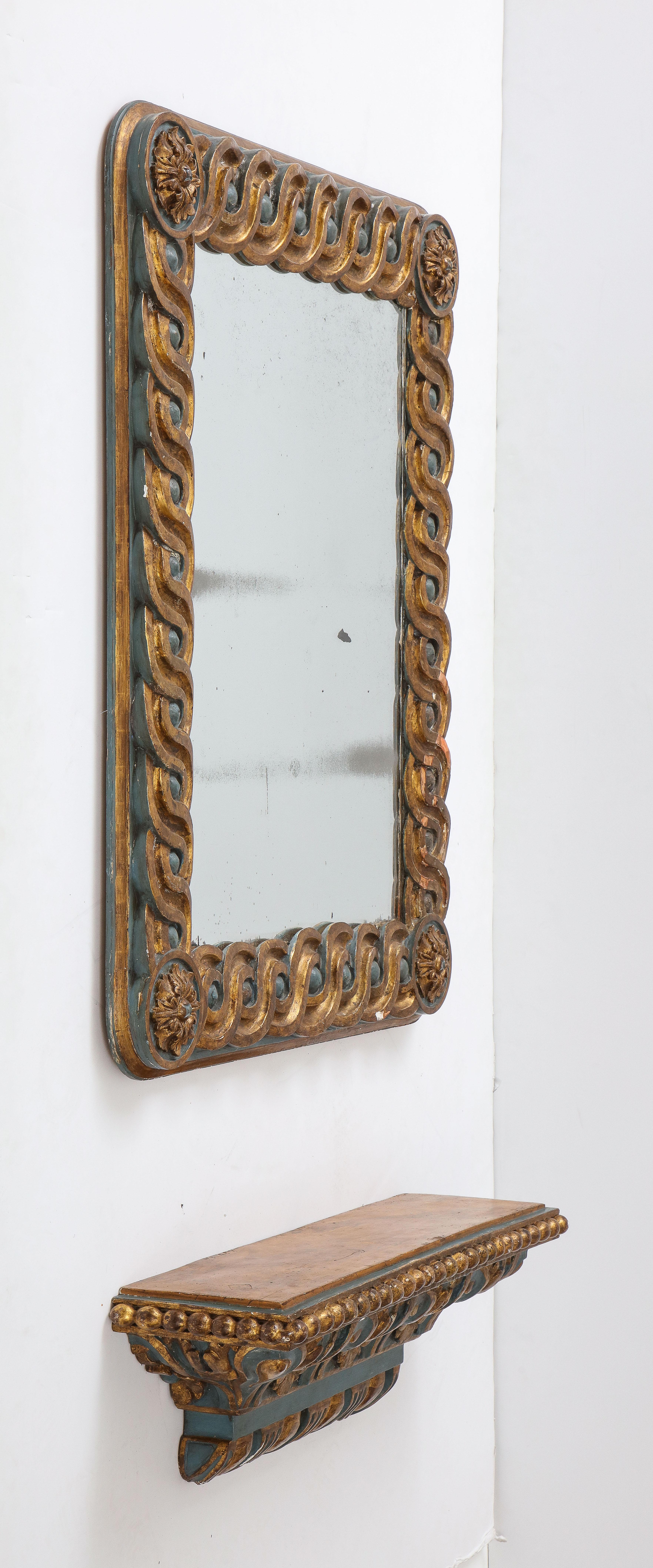 Italian 18th Century Gilded, Carved and Painted Mirror and Wall Console/Bracket 4