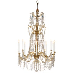 Italian 18th Century Gilt and Crystal Chandelier