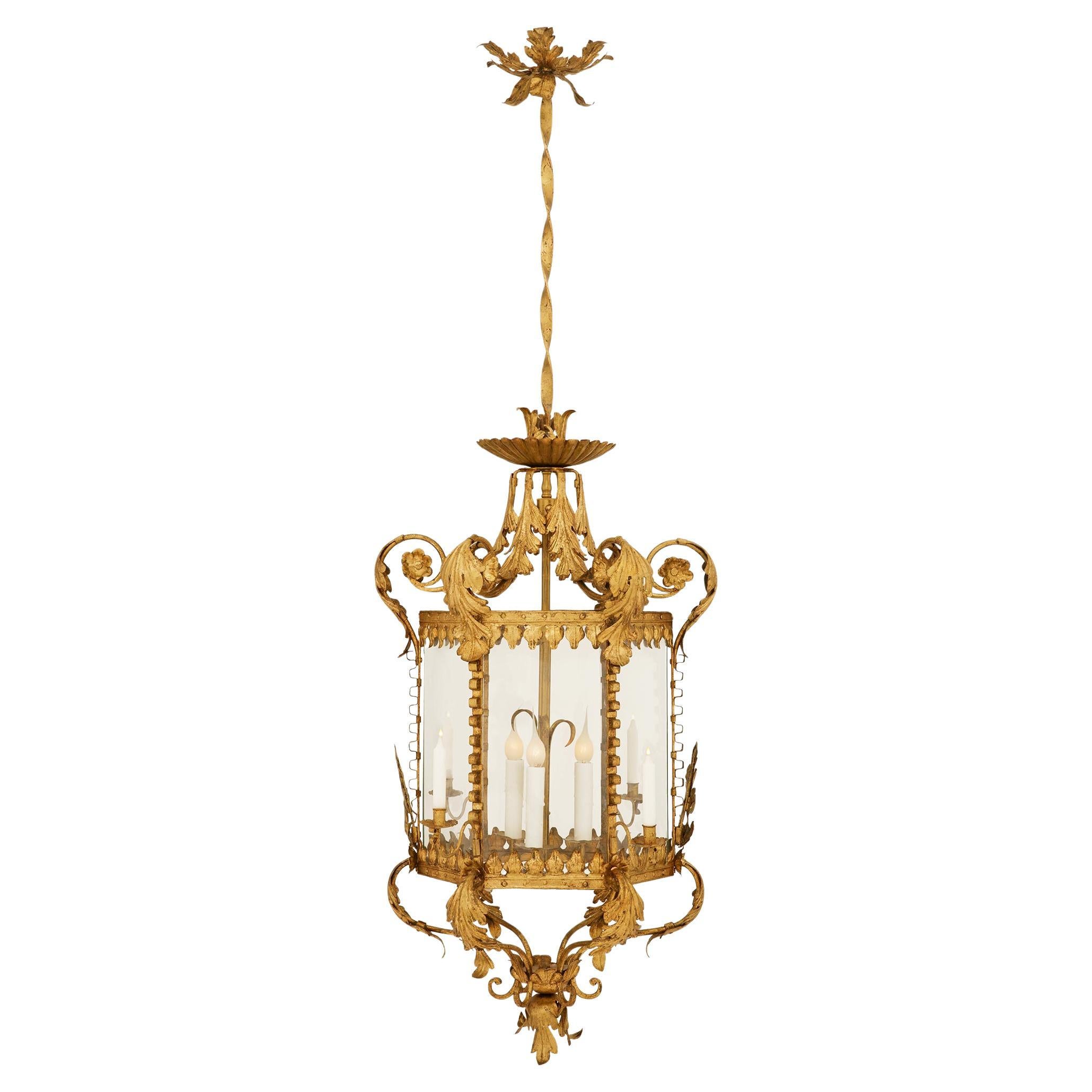 Italian 18th century Gilt Iron and Glass lantern
