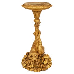 Table d'appoint italienne du 18ème siècle en bois doré et marbre Breccia Oniciata
