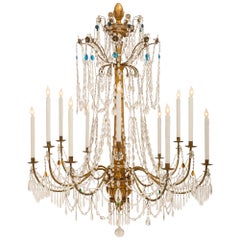 Italian 18th Century Giltwood and Crystal Genovese Twelve Light Chandelier