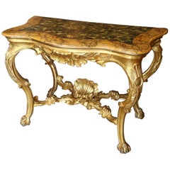 Console italienne du 18ème siècle en bois doré et faux marbre