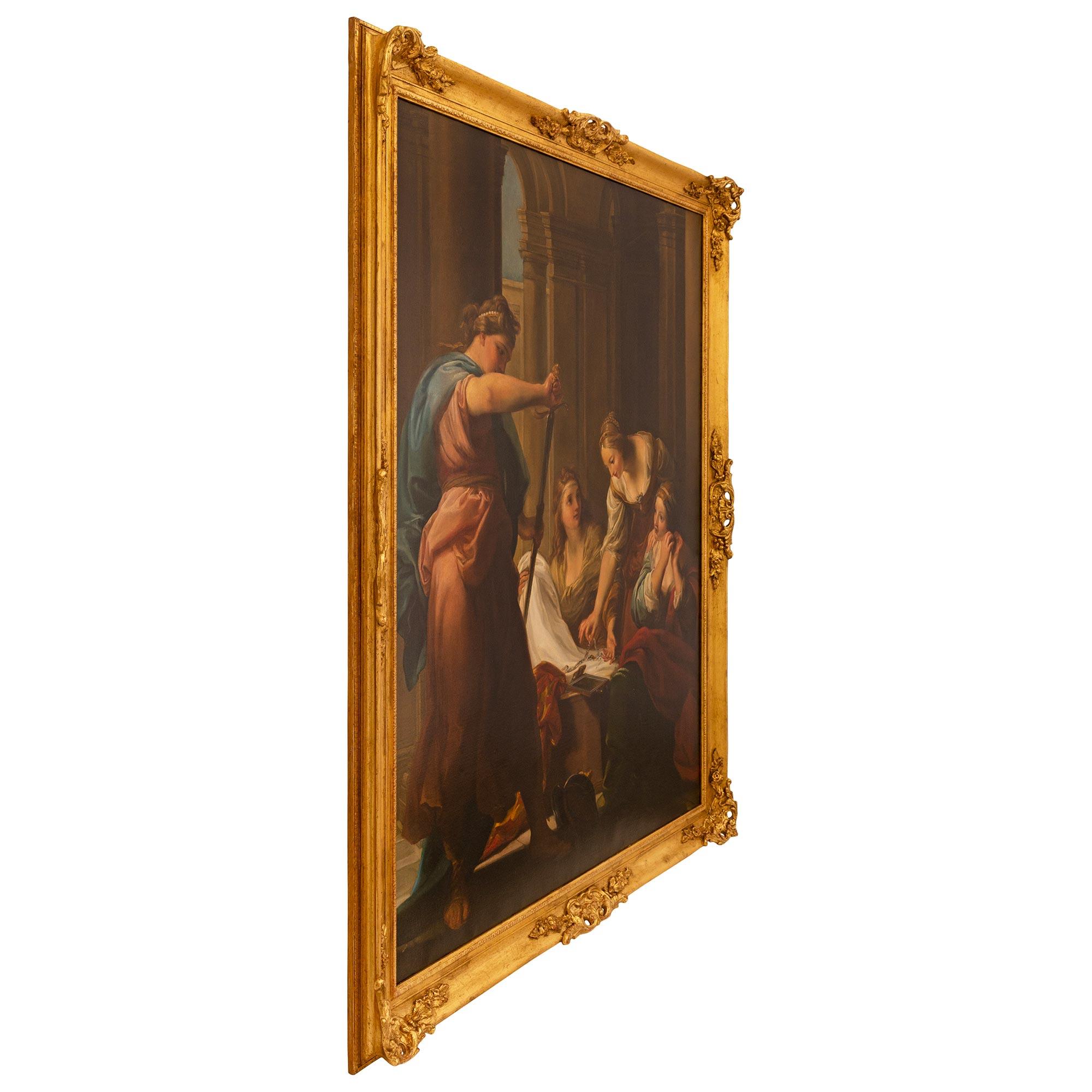 Italiano Quadro italiano del XVIII secolo in legno dorato e olio su tela in vendita