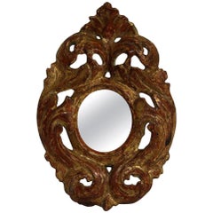 Italian 18th Century Giltwood Baroque Miniature Mirror