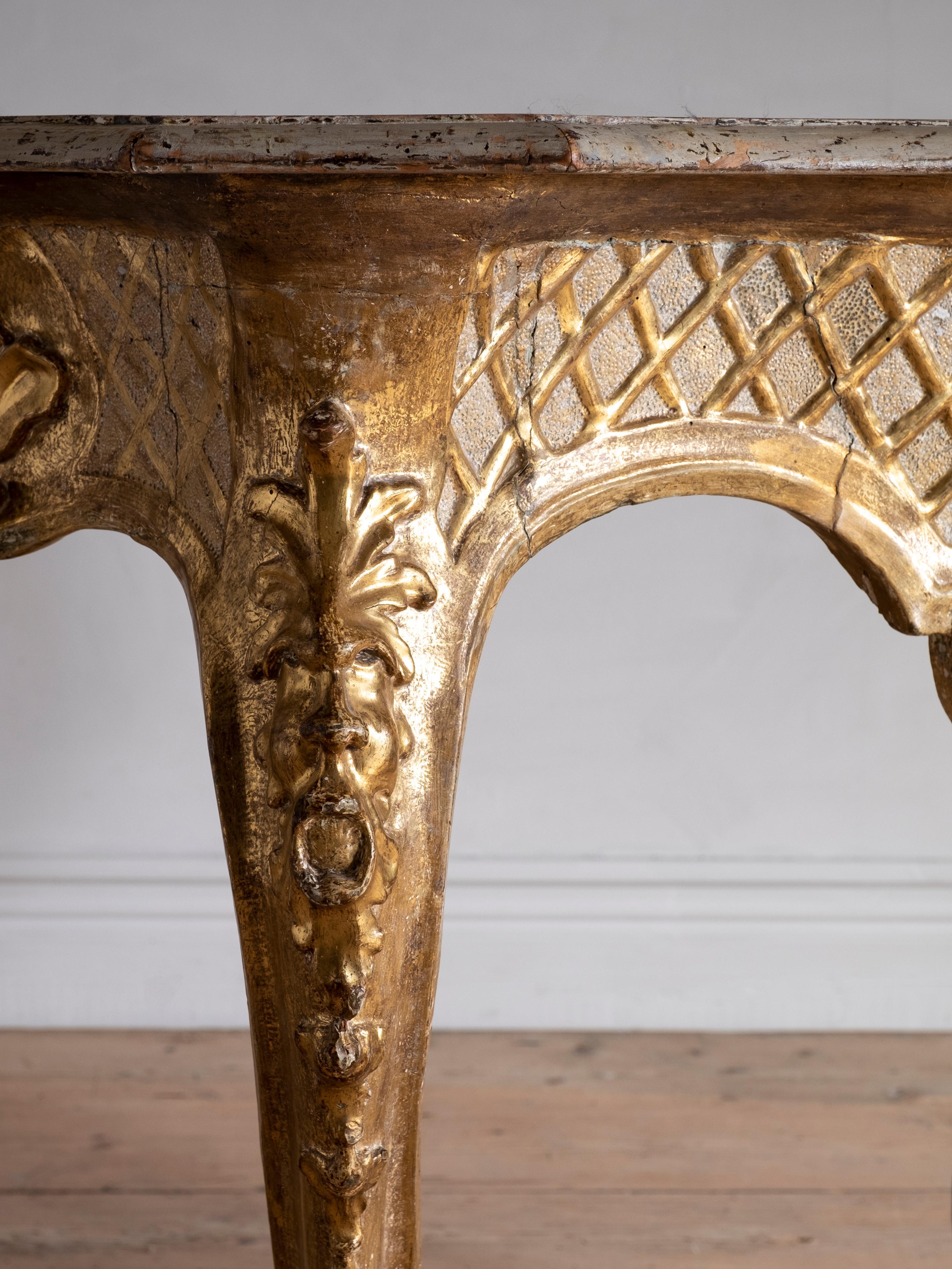 18th Century and Earlier Italian 18th Century Giltwood Carved Console Table