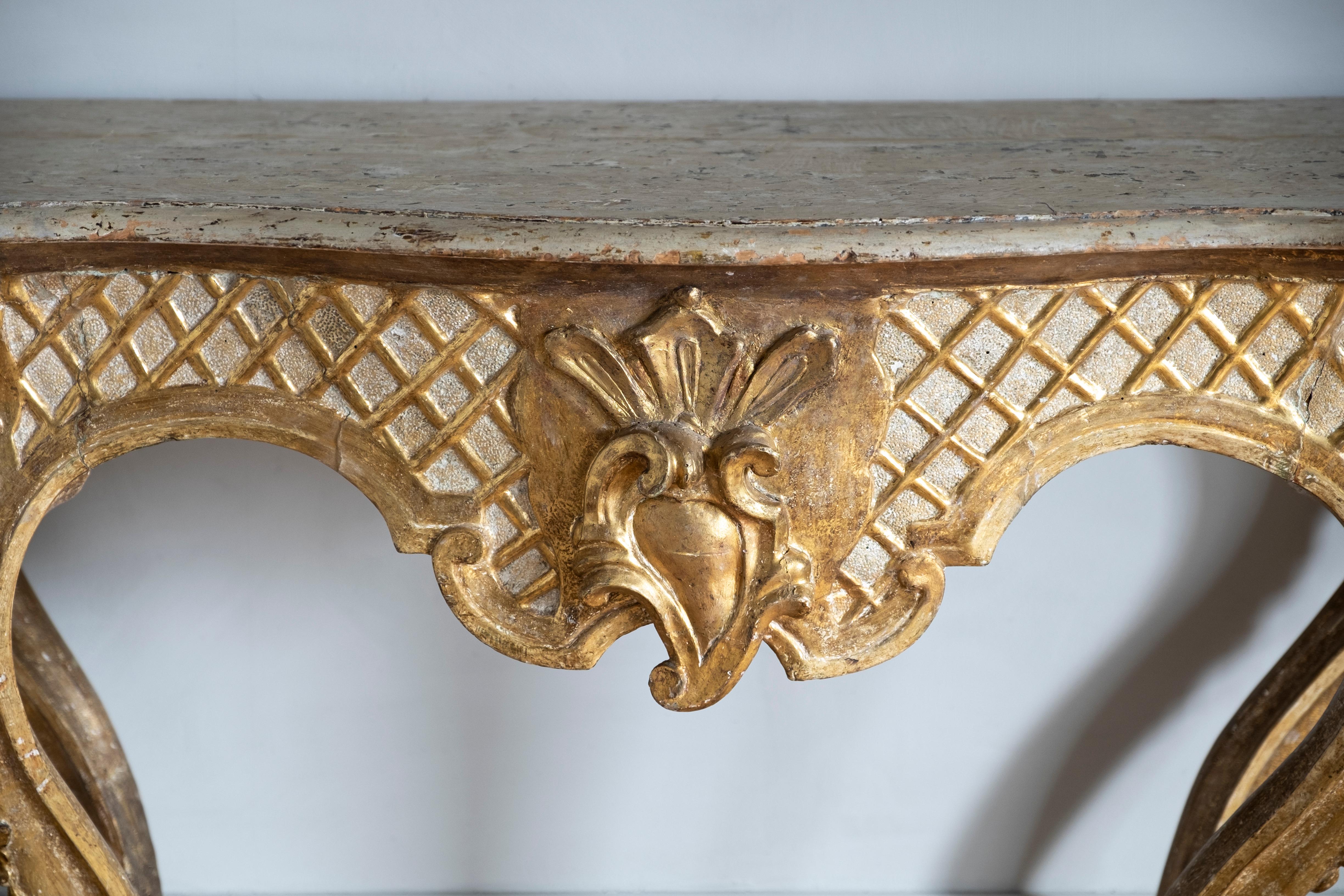 Italian 18th Century Giltwood Carved Console Table 1