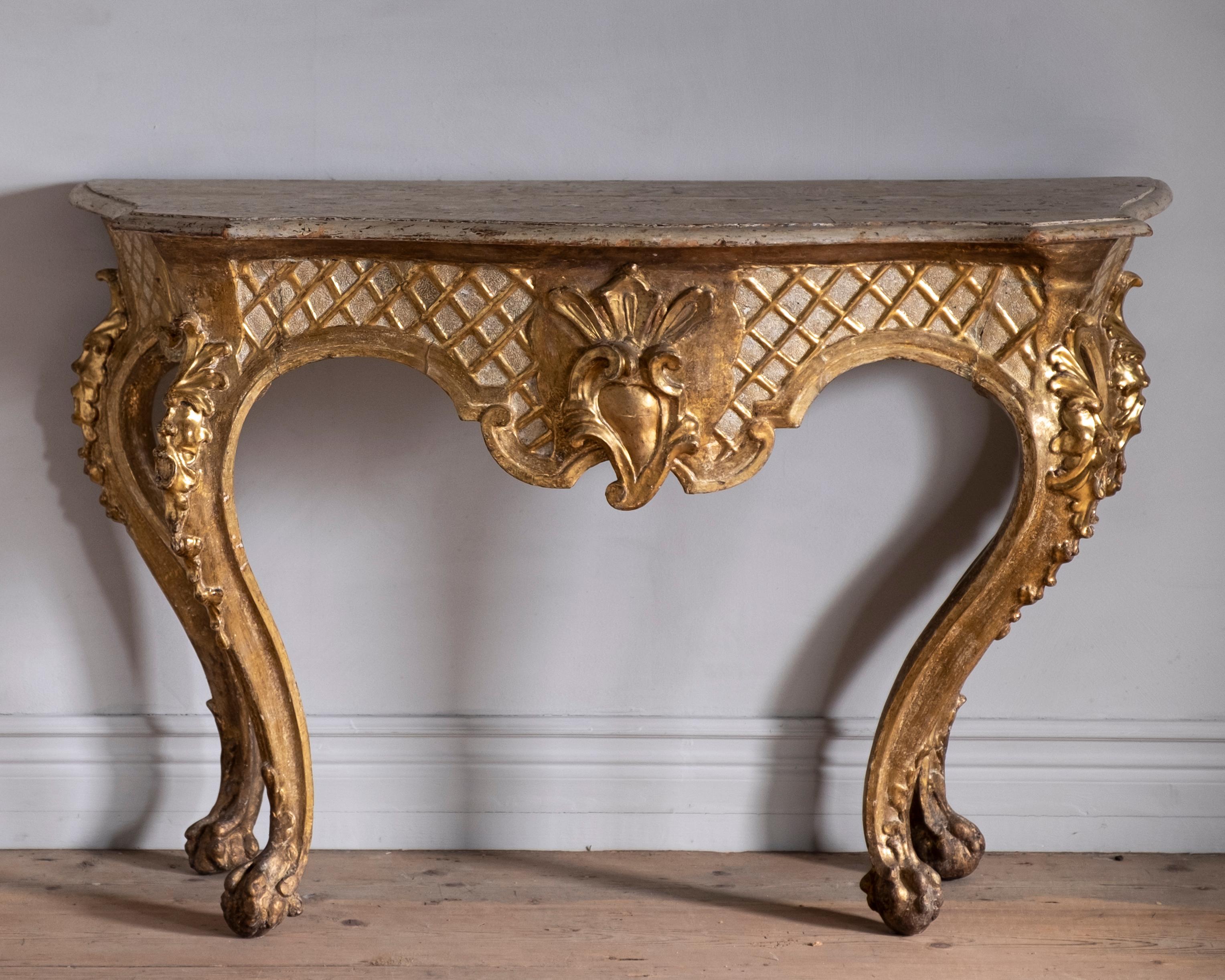 Italian 18th Century Giltwood Carved Console Table 2