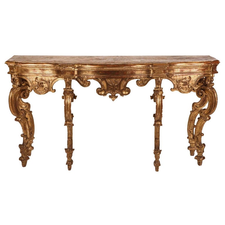 Italian 18th Century Giltwood Console Table For Sale