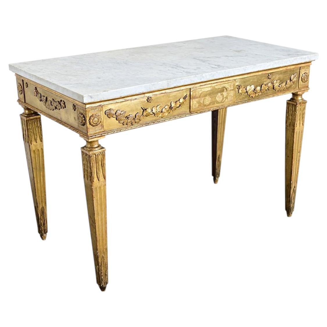 Italian 18th Century Giltwood Console with Original Marble Top