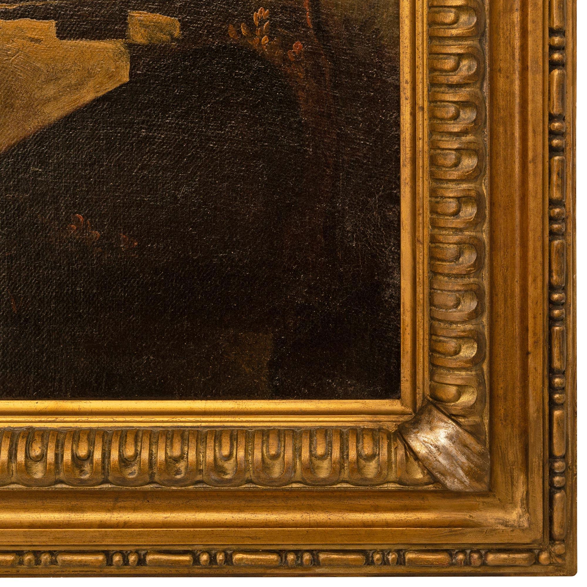 Cuadro italiano del siglo XVIII de madera dorada, meca y óleo sobre lienzo en venta 3