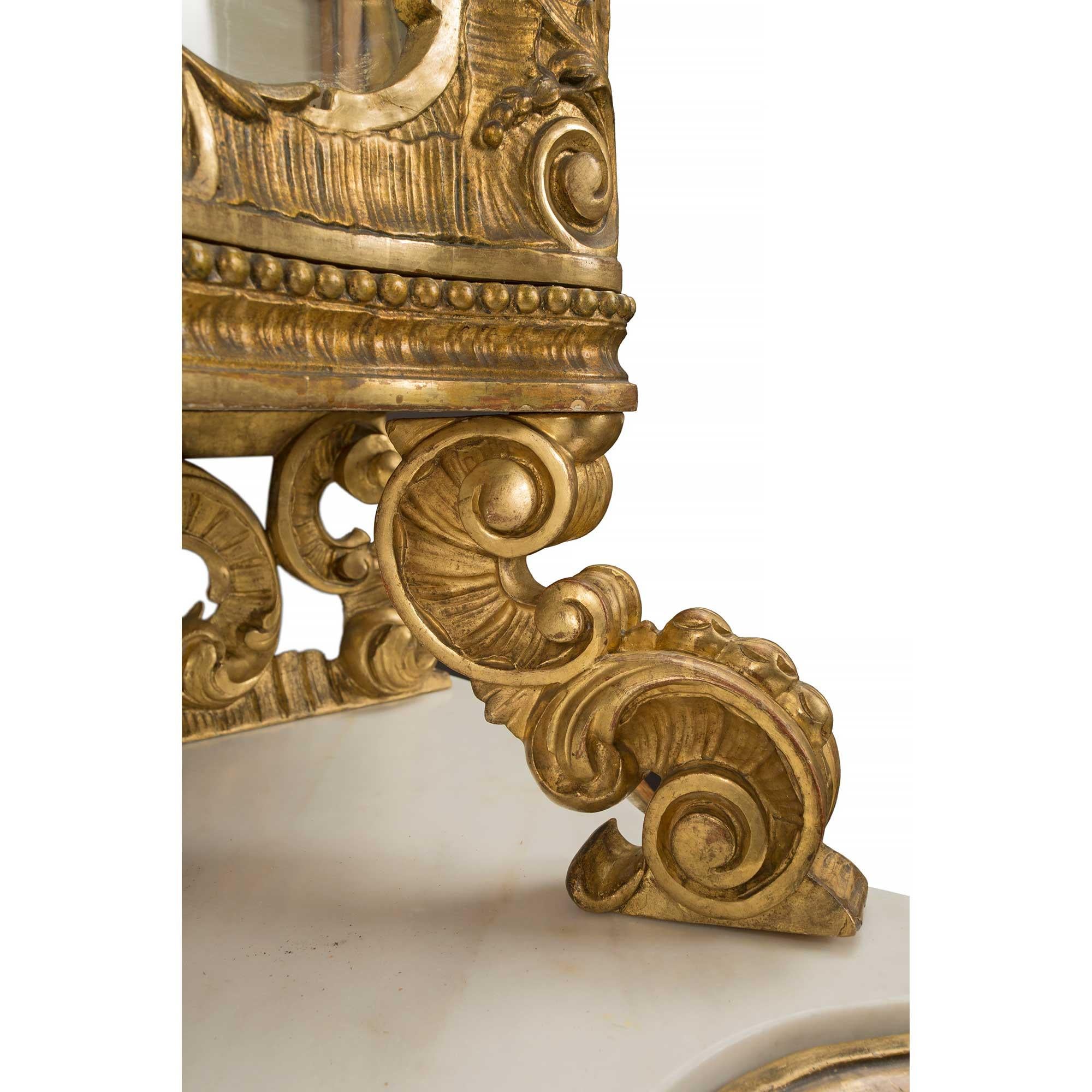 Italian 18th Century Giltwood, Polychrome and Marble Baroque Console Vitrine For Sale 4