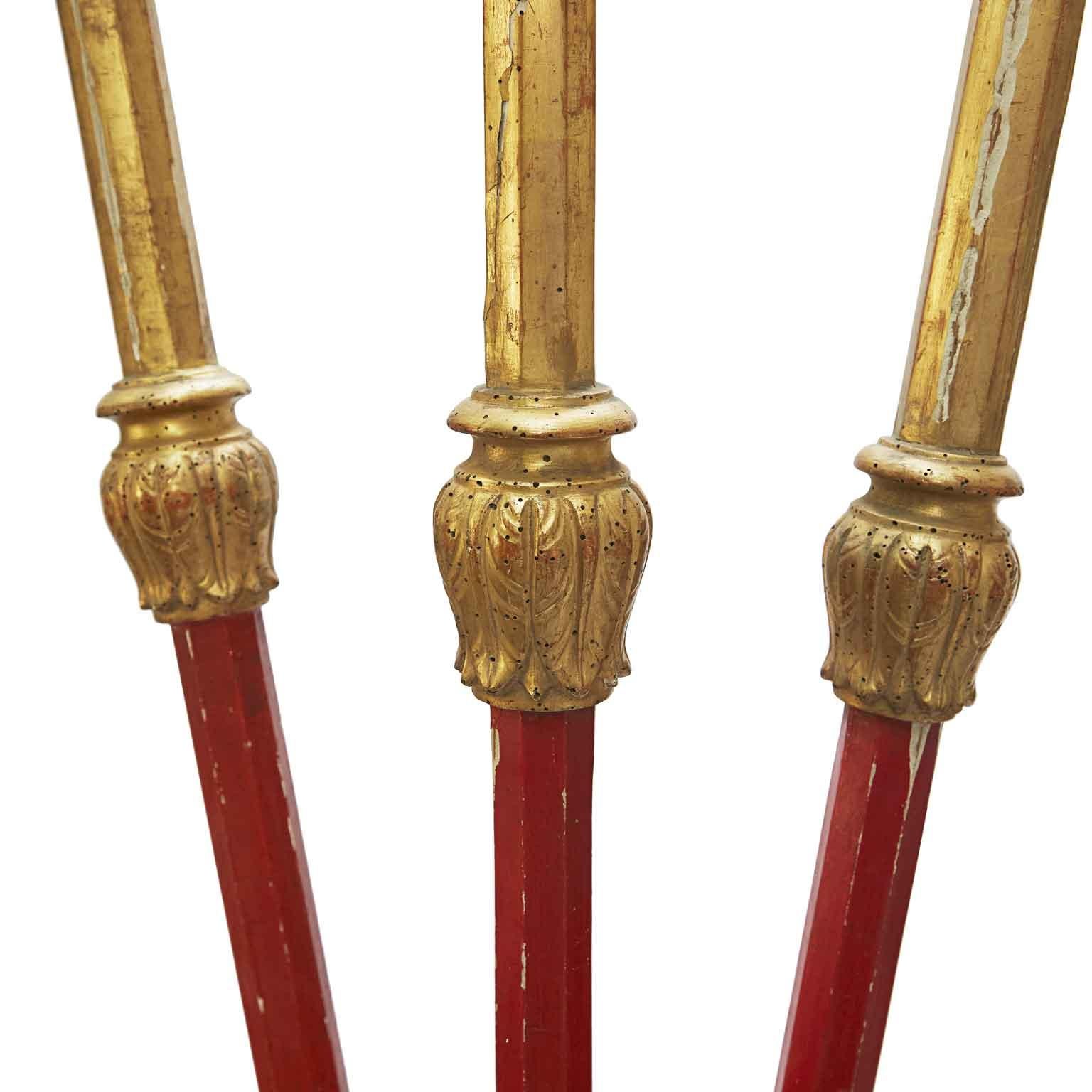 Louis XV Italian 18th Century Giltwood Pricket Sconce from Red Tall Processional Torches For Sale