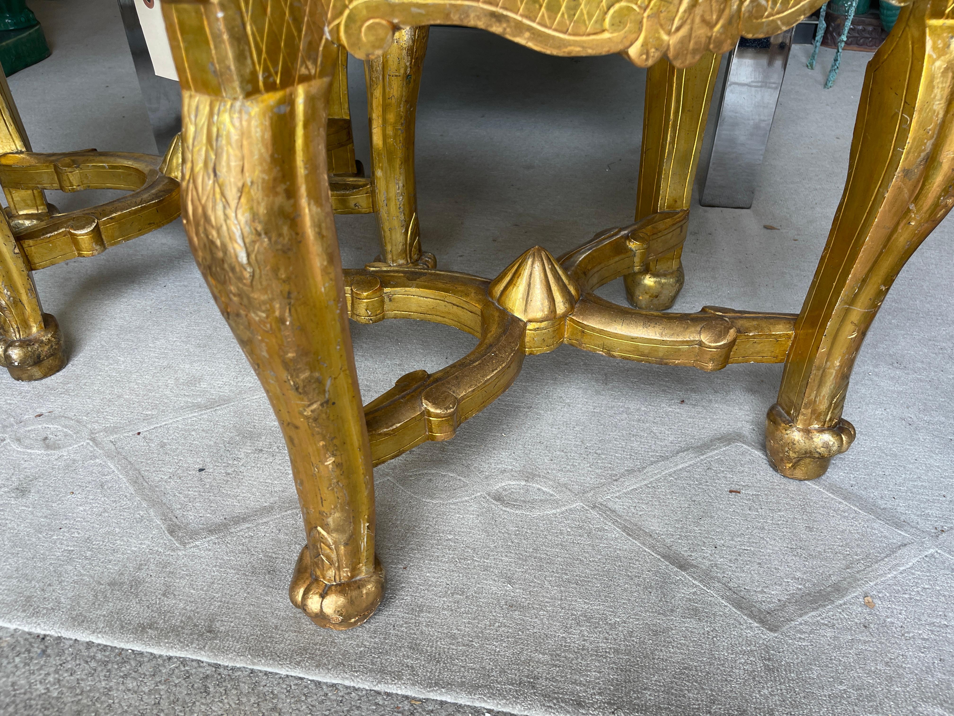 Italian 18th-Century Giltwood Stools With Fortuny Fabric, a -Pair 3