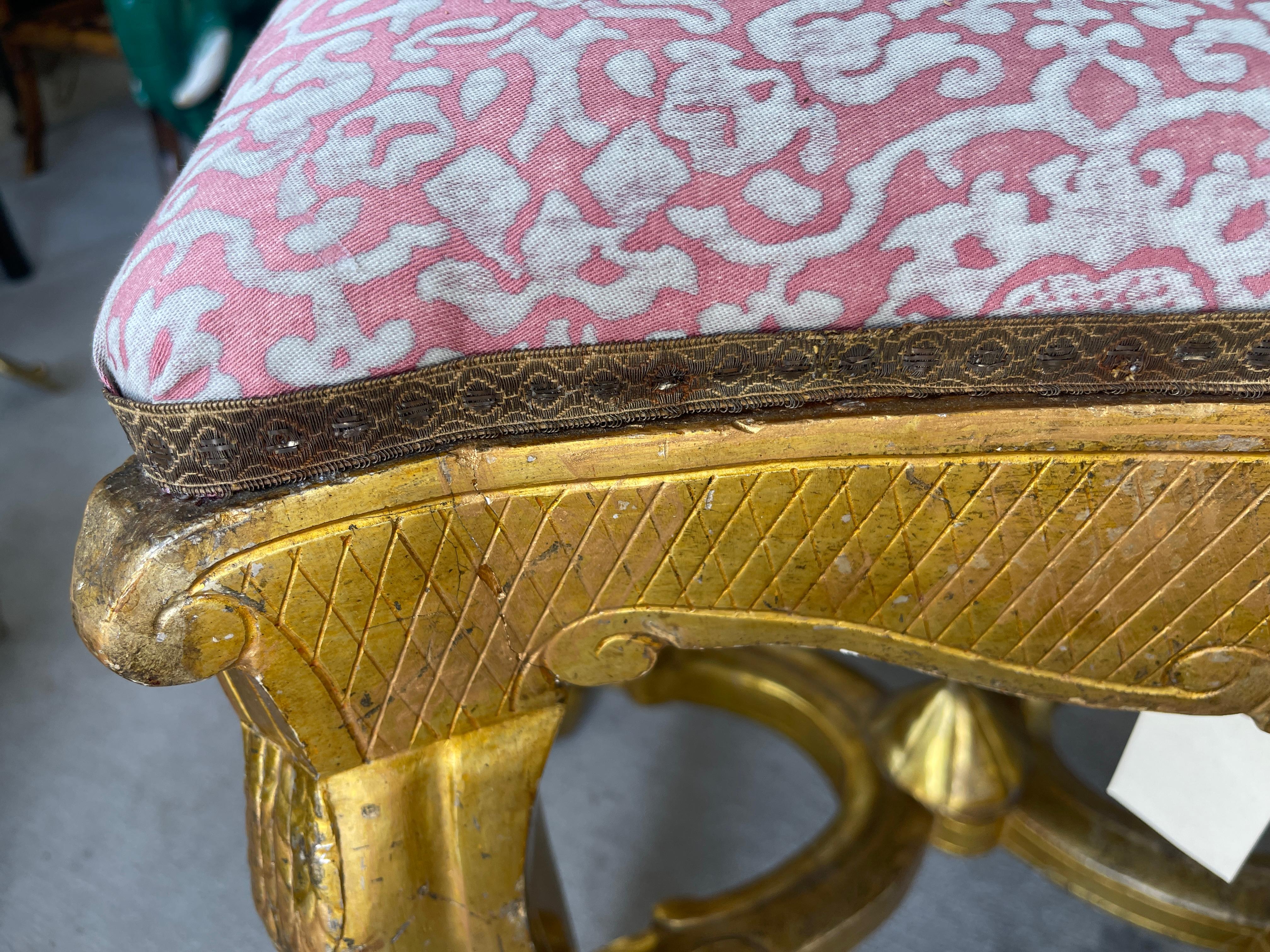 Italian 18th-Century Giltwood Stools With Fortuny Fabric, a -Pair 6
