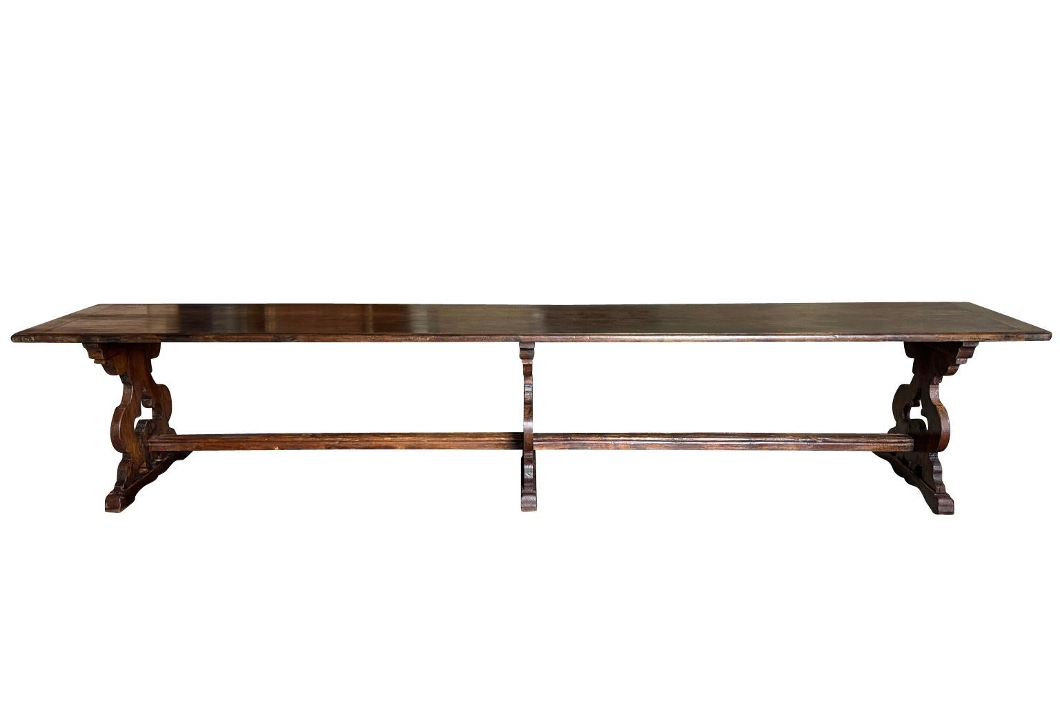 A very handsome mid-18th century grand scale Console Table from the Tuscan region of Italy.  Wonderfully constructed from walnut with three beautifully sculpted legs.  Fabulous patina - warm and luminous.