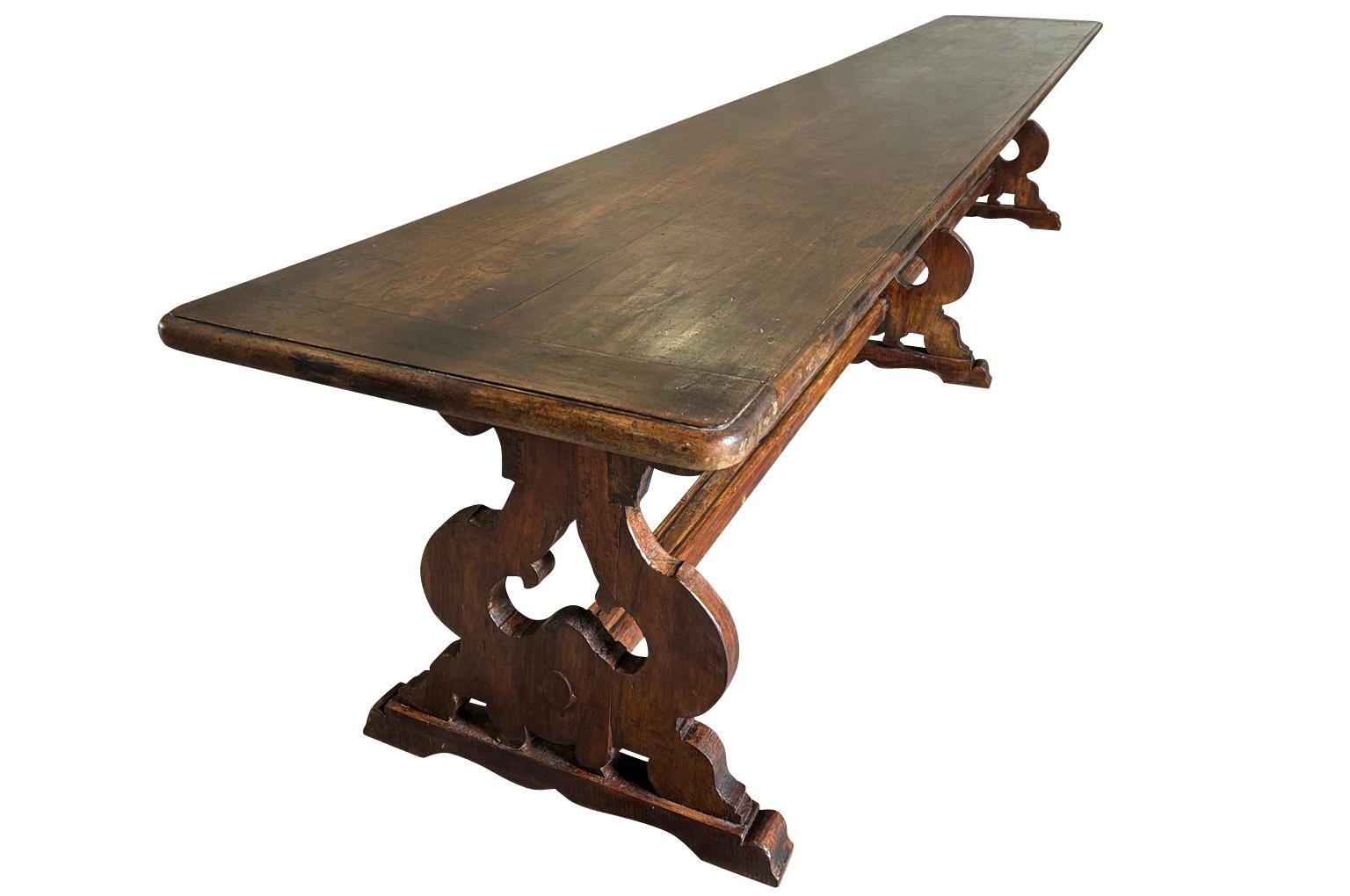 Walnut Italian 18th Century Grand Scale Console Table For Sale