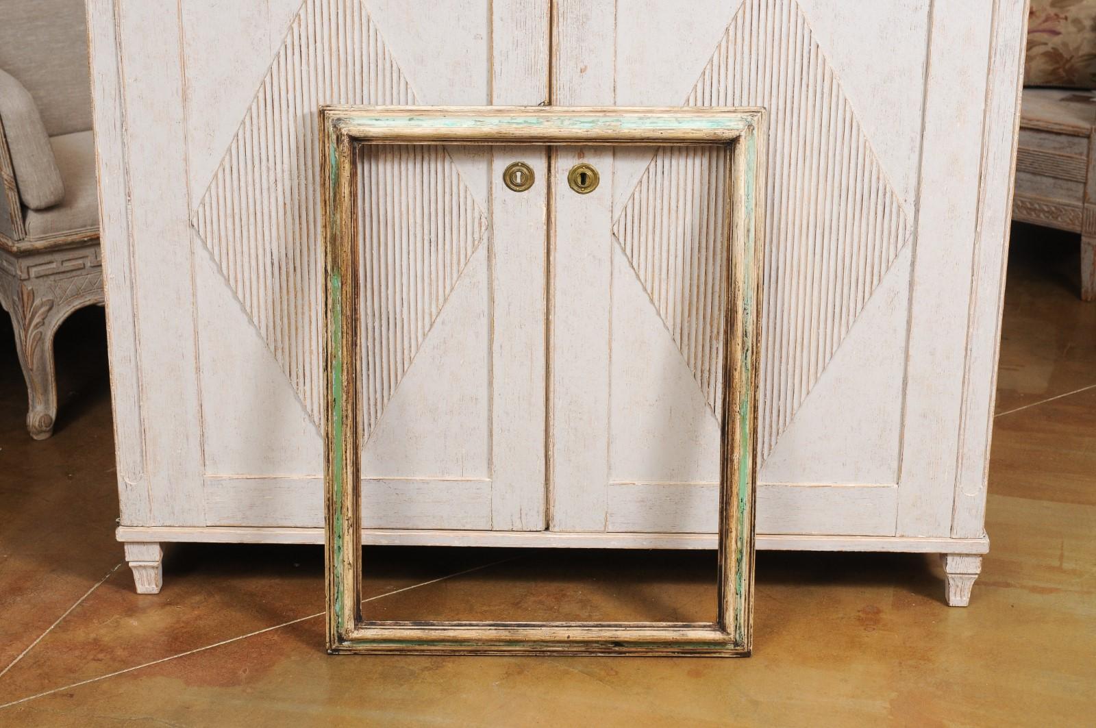 Italian 18th Century Green and Cream Painted Wooden Rectangular Frame For Sale 8