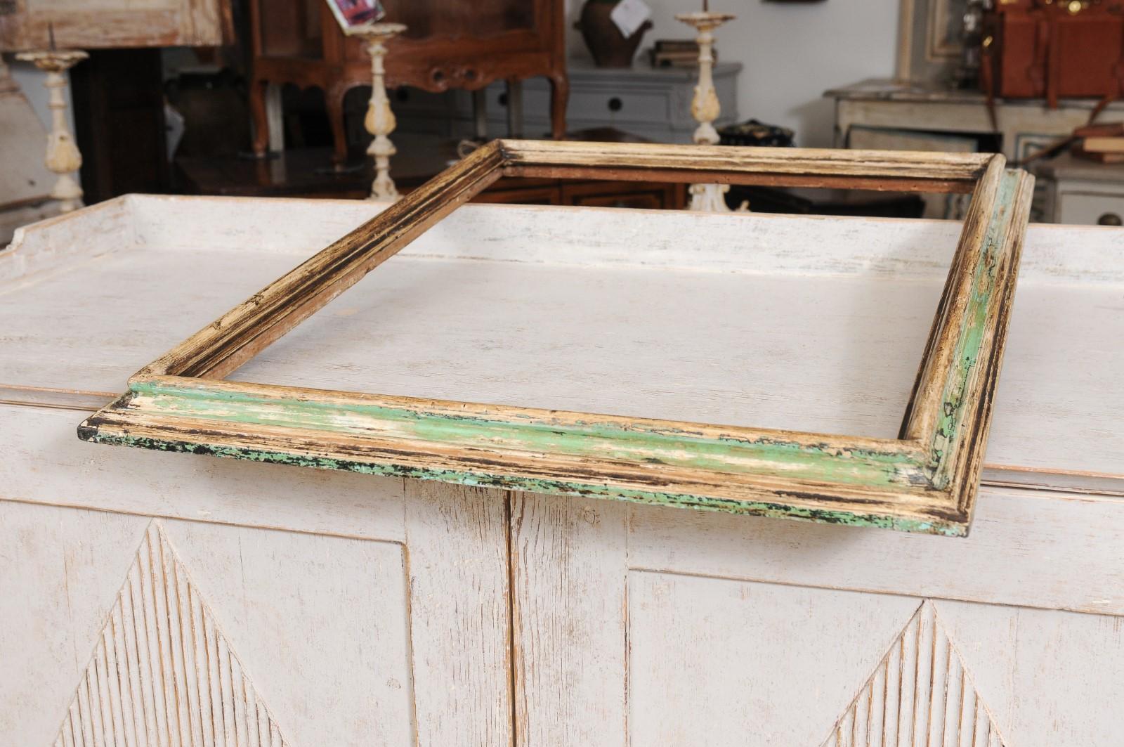 Italian 18th Century Green and Cream Painted Wooden Rectangular Frame For Sale 2