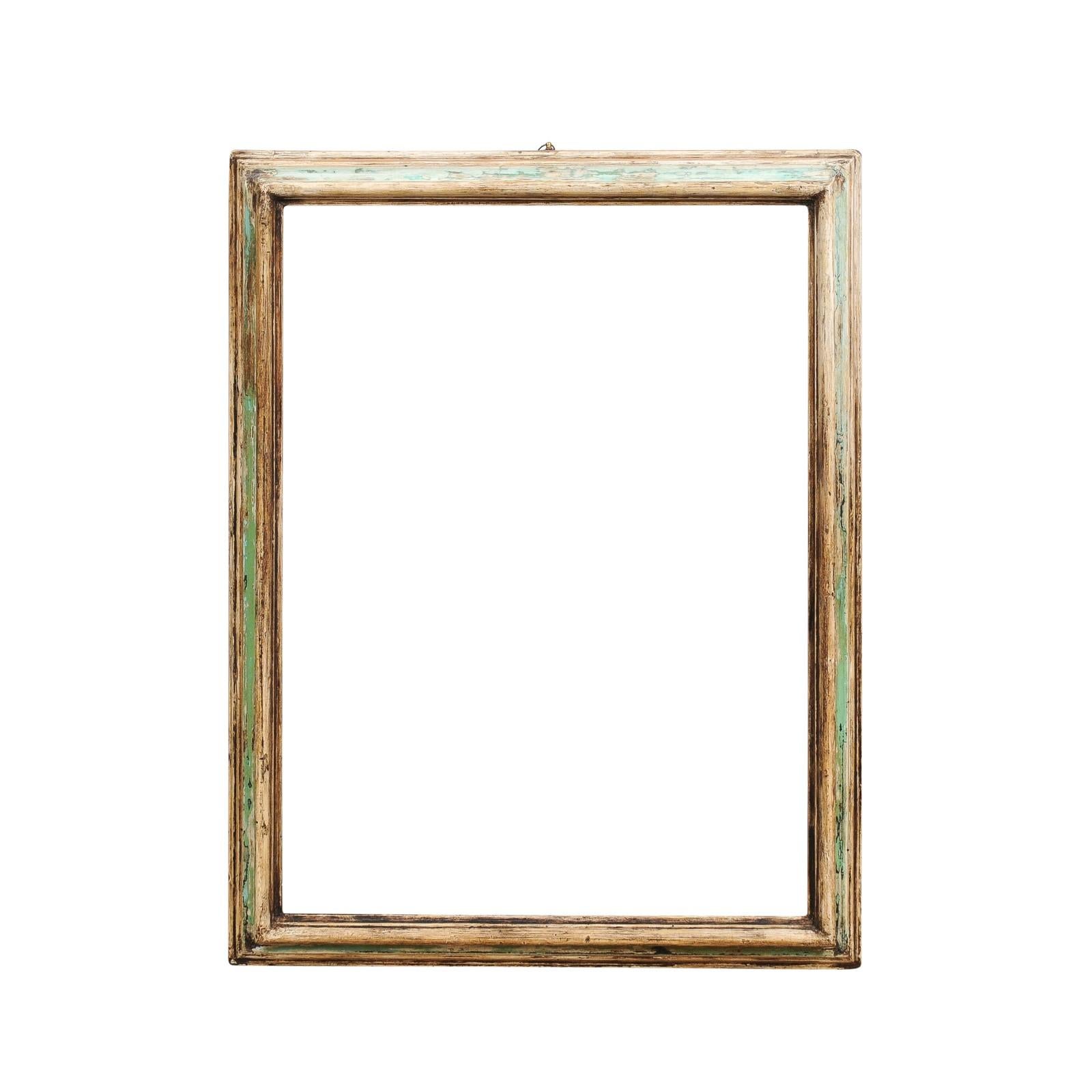 Italian 18th Century Green and Cream Painted Wooden Rectangular Frame For Sale 3