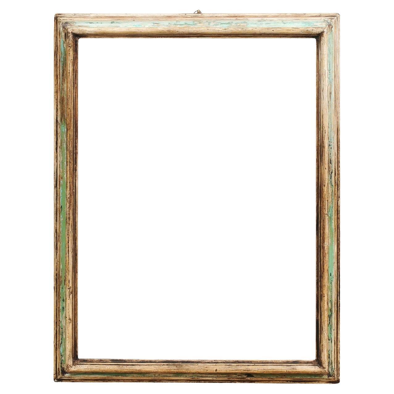 Italian 18th Century Green and Cream Painted Wooden Rectangular Frame For Sale