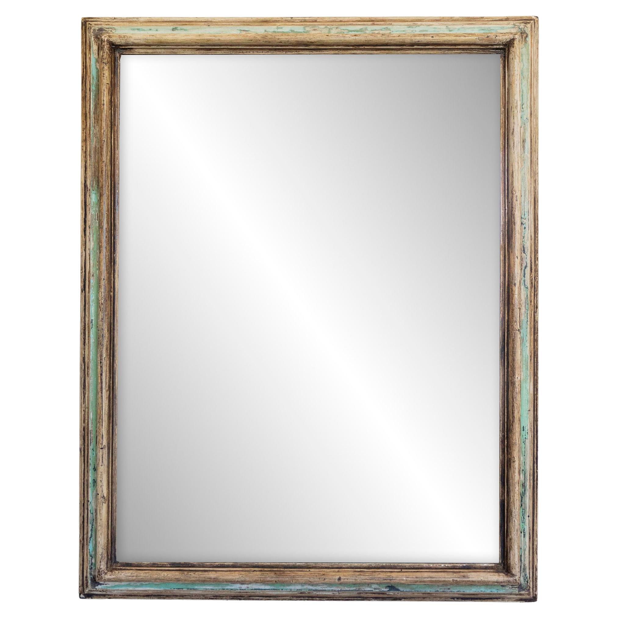 Italian 18th Century Green and Cream Painted Wooden Rectangular Framed Mirror