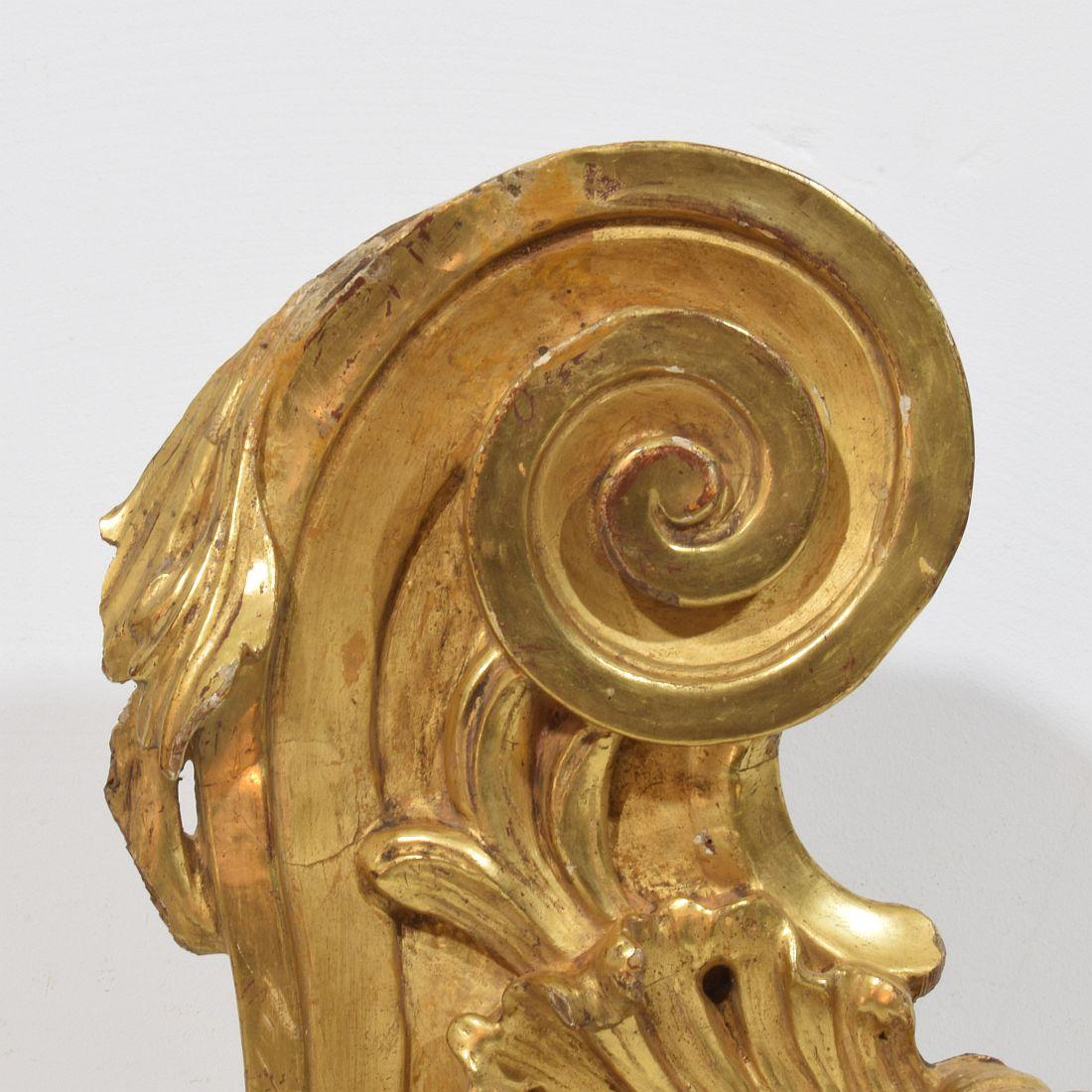 Siglo XVIII italiano  Adorno Barroco Rizado de Madera de Giltwood Tallado a Mano en venta 5