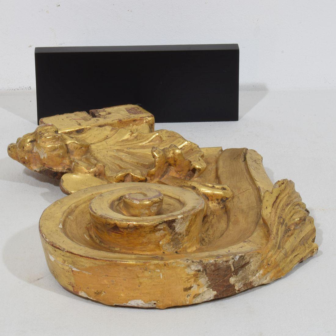 Siglo XVIII italiano  Adorno Barroco Rizado de Madera de Giltwood Tallado a Mano en venta 10