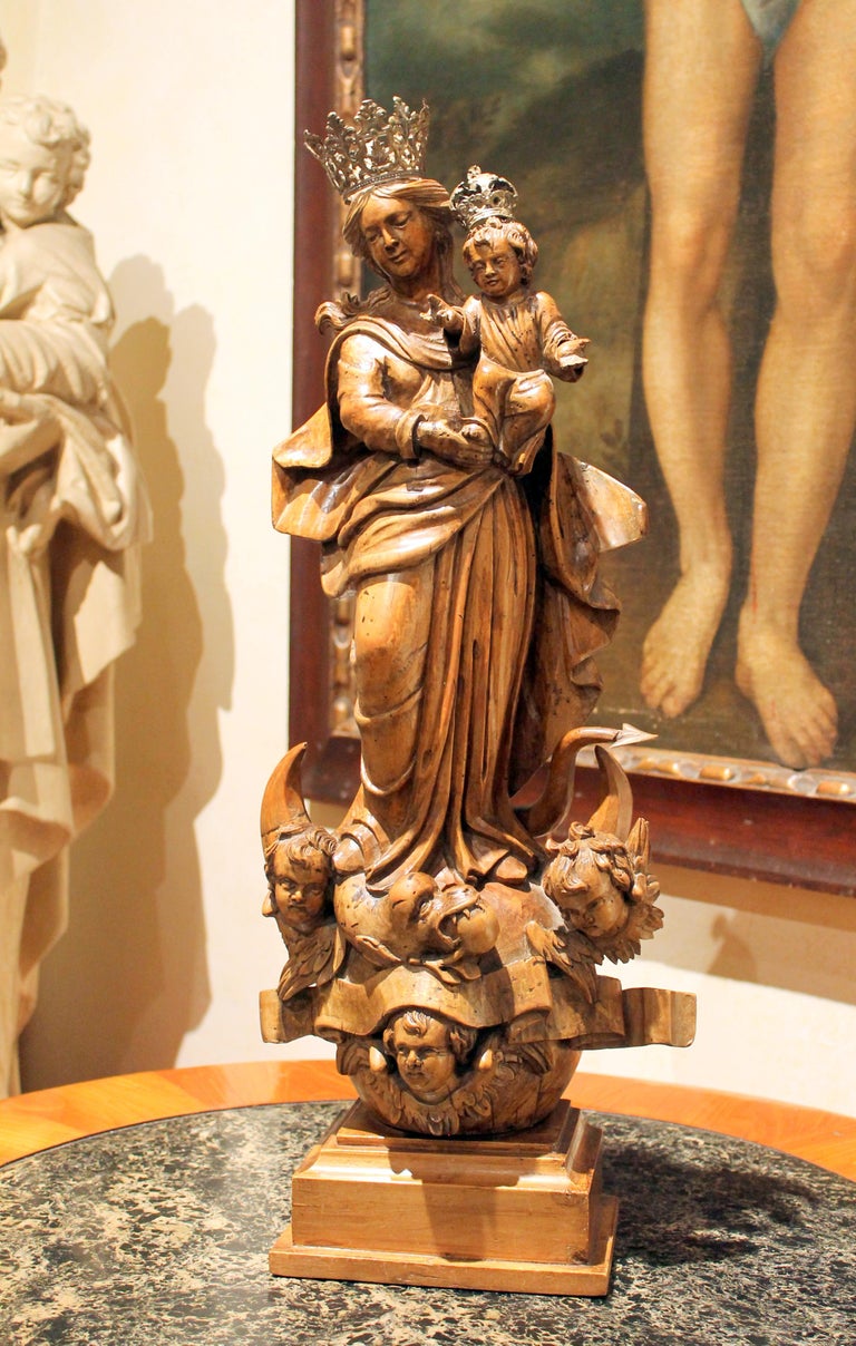 Italian 18th Century Hand Carved Wood Religious Madonna and Child ...