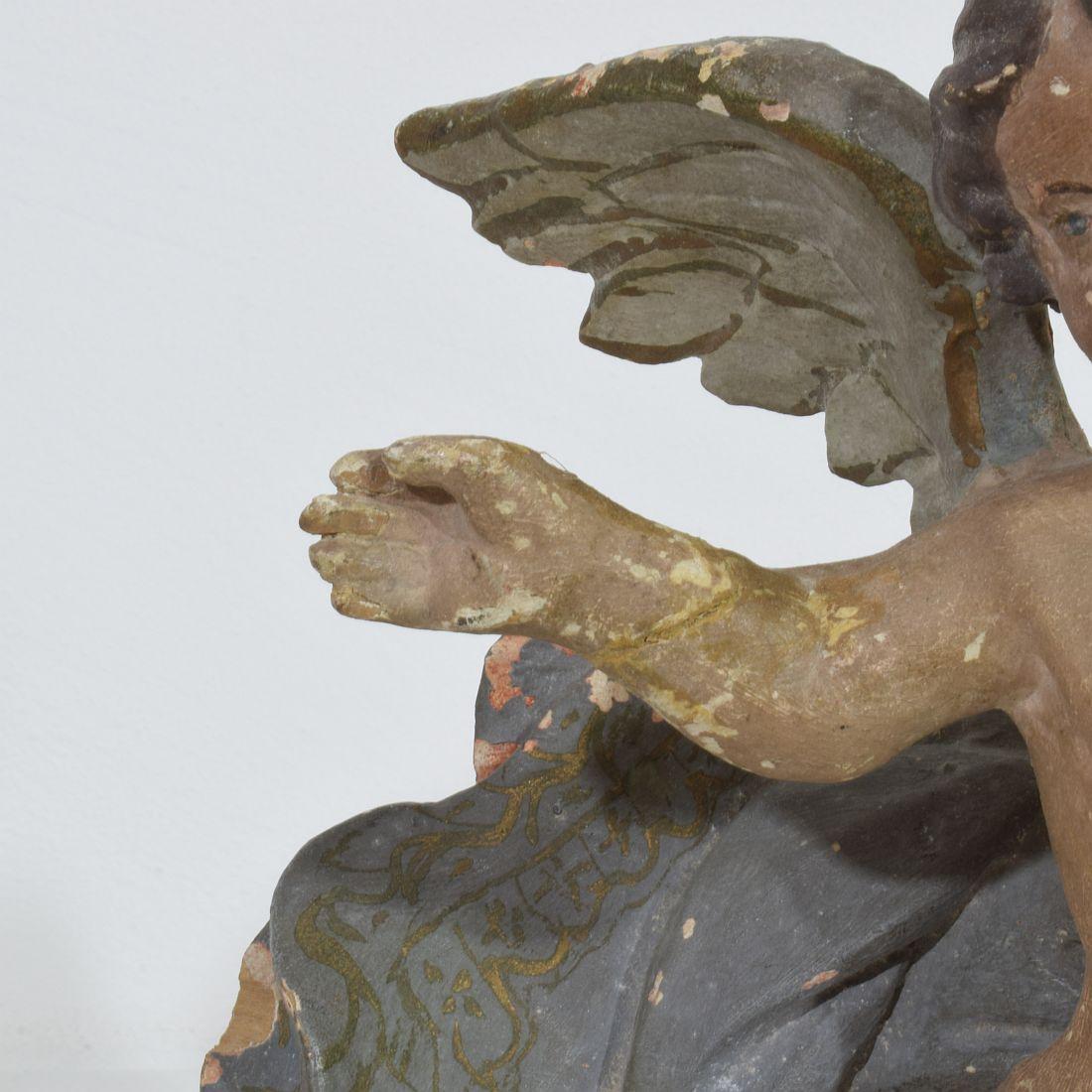 Italian 18th Century Hand Carved Wooden Baroque Angel For Sale at 1stDibs